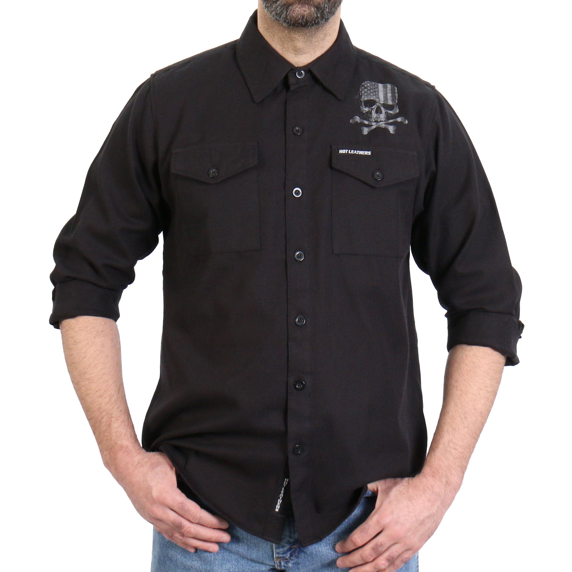 FLM2113 Men's 'Black Flag Skull' Long Sleeve Flannel