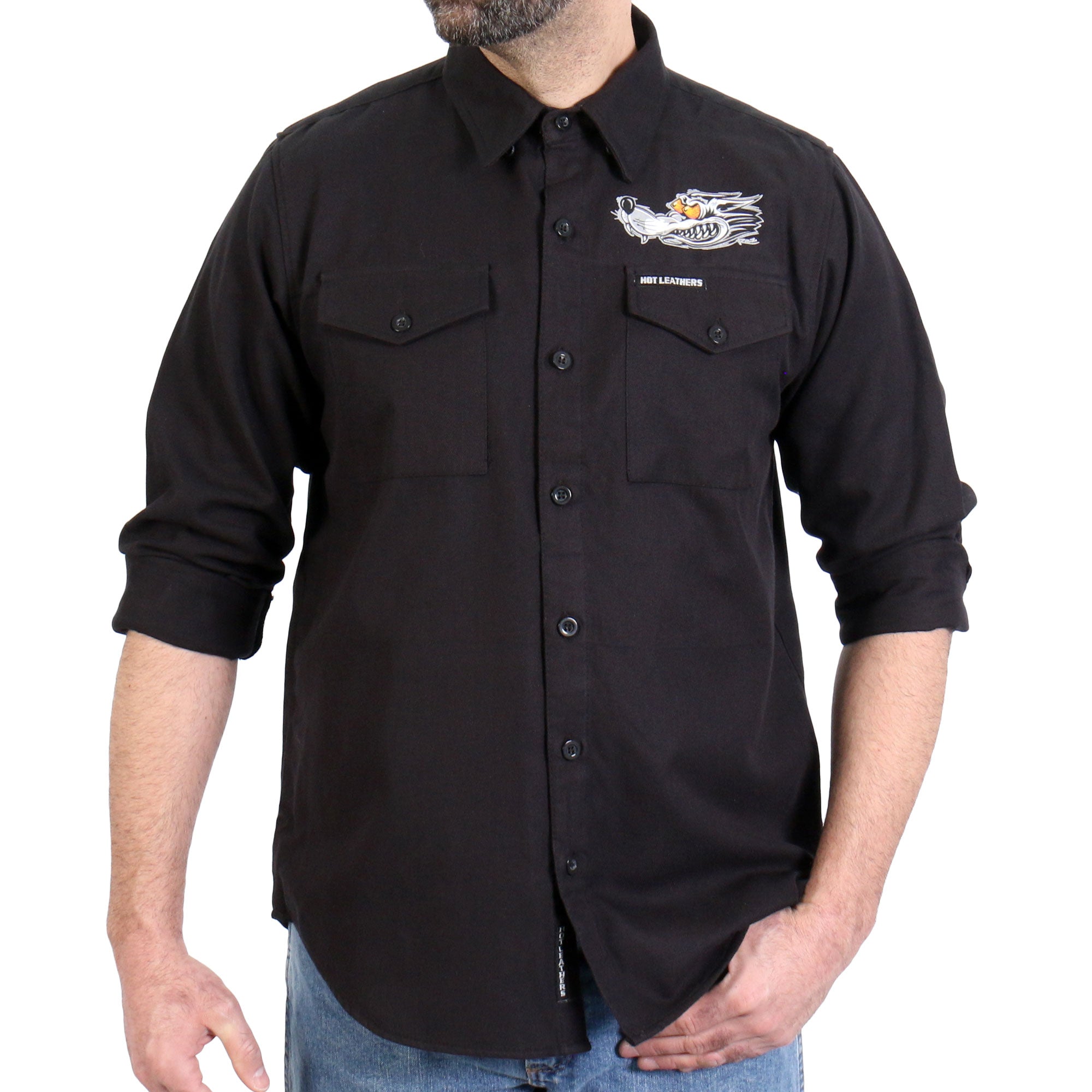 FLM2115 Men's 'Black Race Wolf' Long Sleeve Flannel