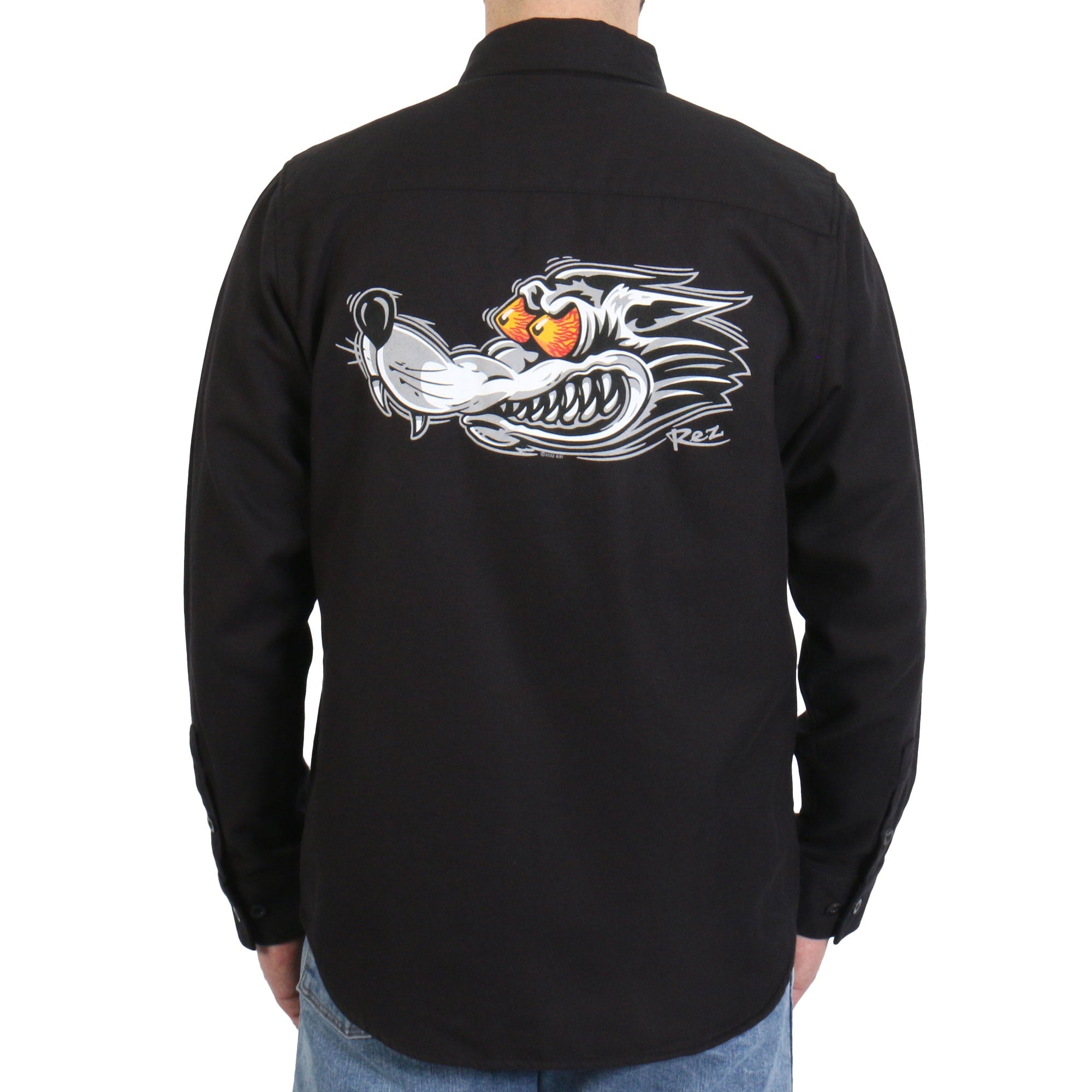 FLM2115 Men's 'Black Race Wolf' Long Sleeve Flannel