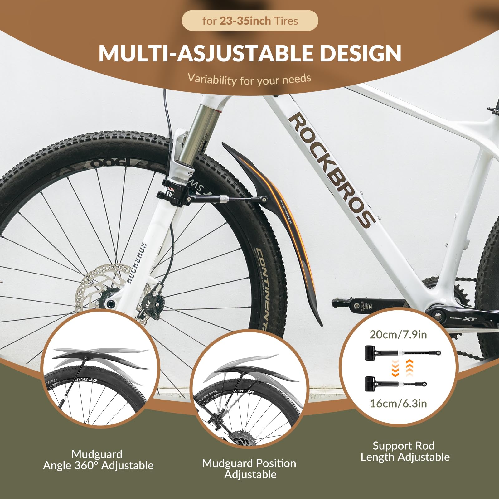 ROCKBROS Adjustable Bike Fender for 26"/27.5"/29" MTB Mud Guards