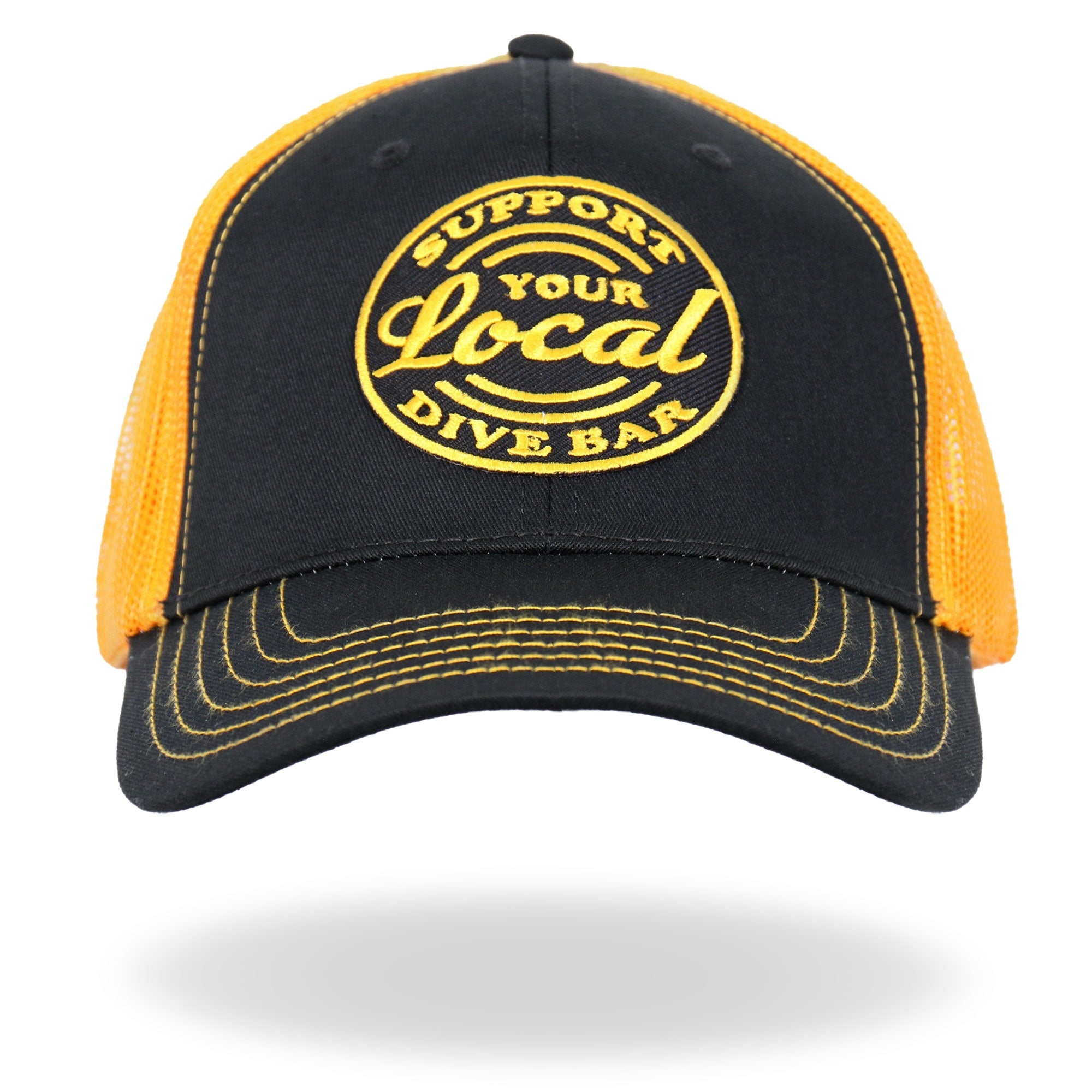 Black And Yellow Trucker Hat Local Dive Bar GSH1048