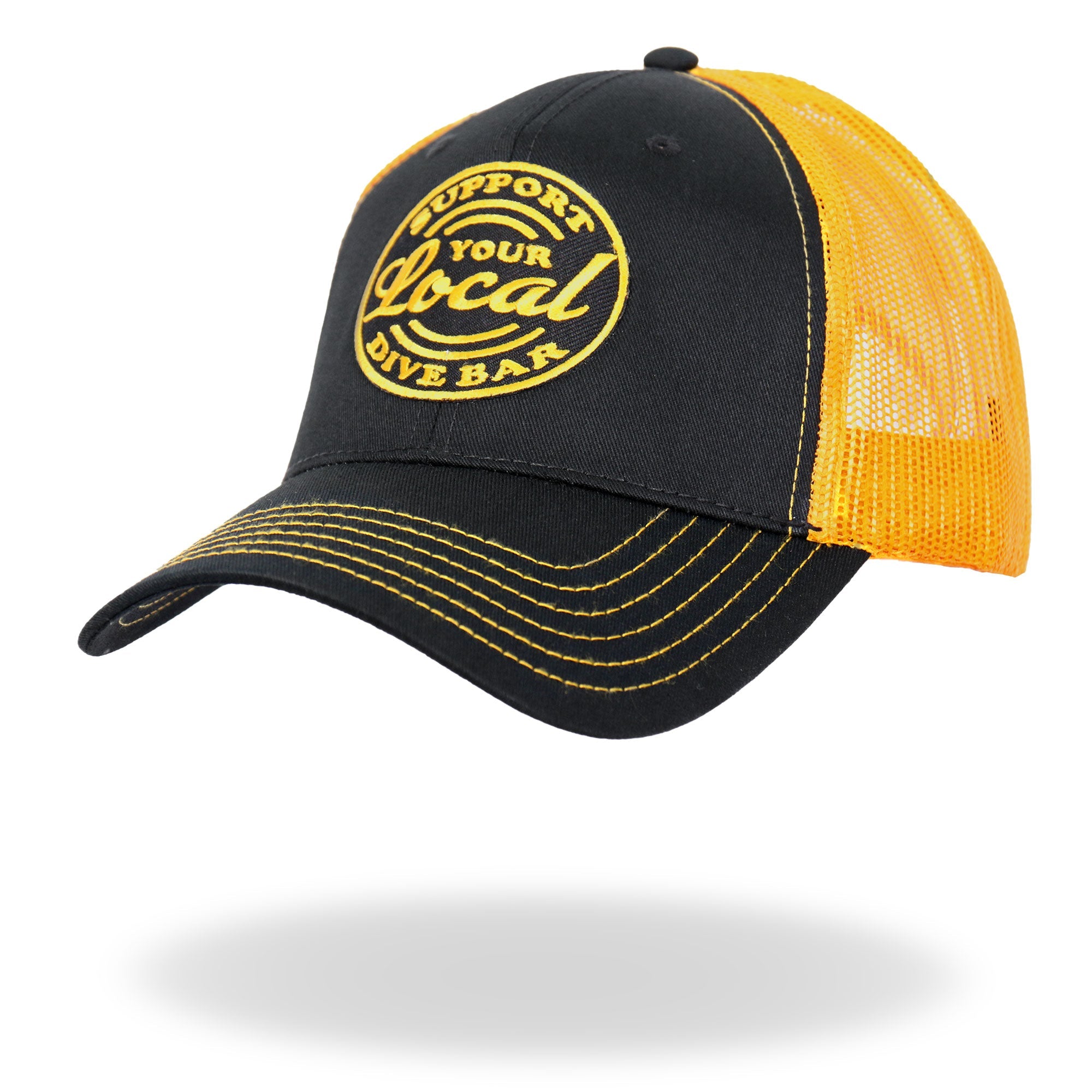 Black And Yellow Trucker Hat Local Dive Bar GSH1048