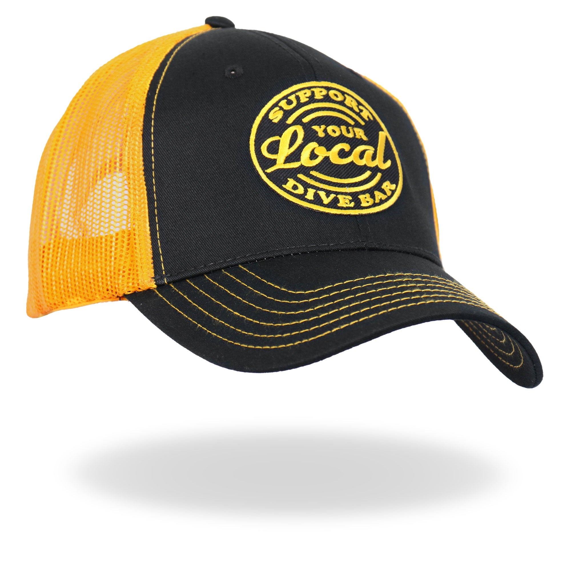 Black And Yellow Trucker Hat Local Dive Bar GSH1048