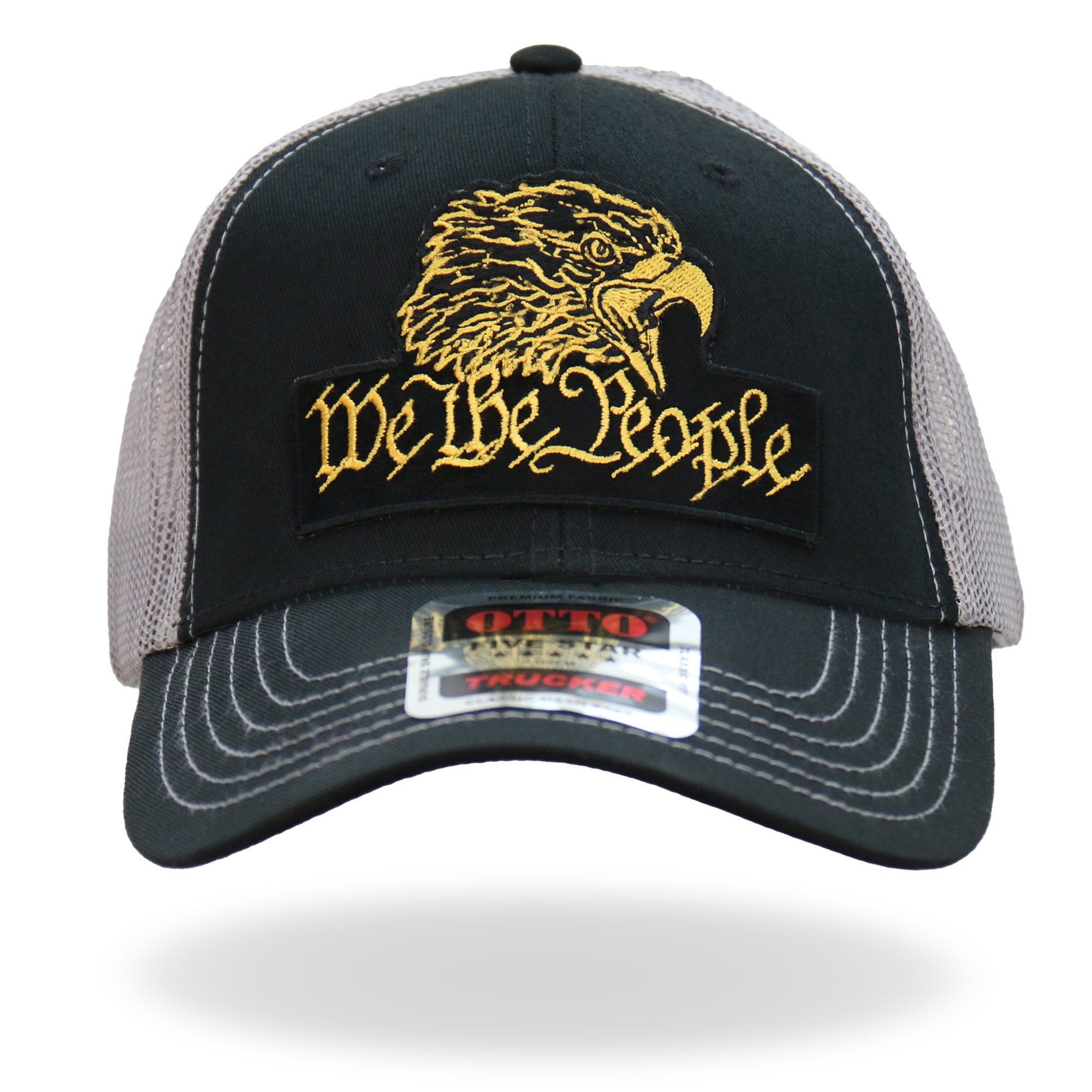 Black Gray and Yellow Trucker Hat We The People Eagle GSH1049