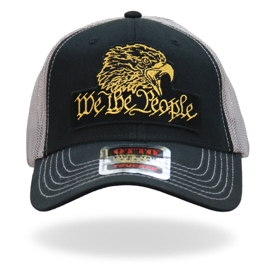 Black Gray and Yellow Trucker Hat We The People Eagle GSH1049