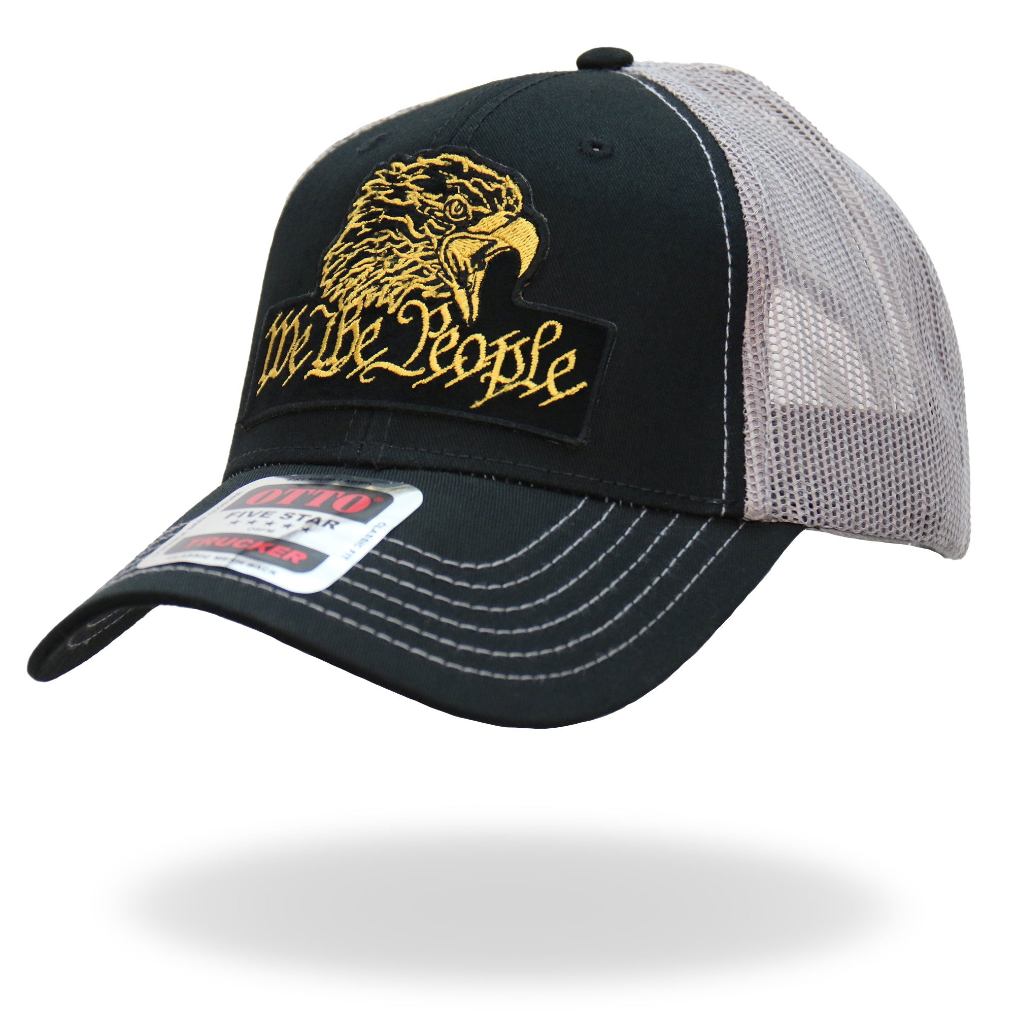 Black Gray and Yellow Trucker Hat We The People Eagle GSH1049