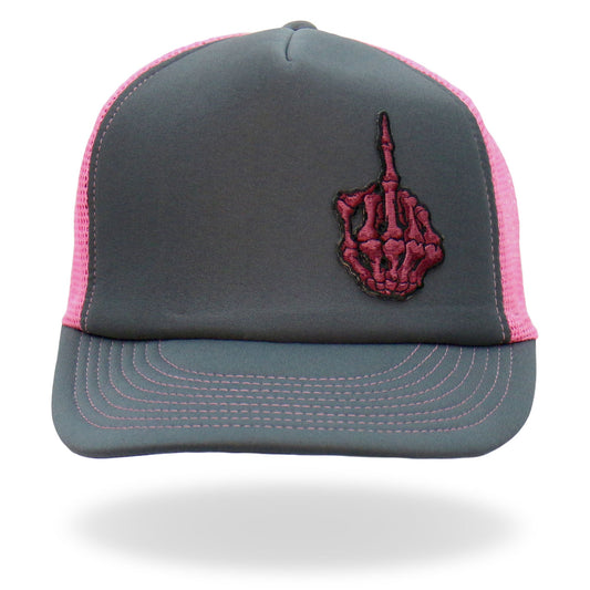 Pink And Black Trucker Hat Skeleton Finger GSH1053