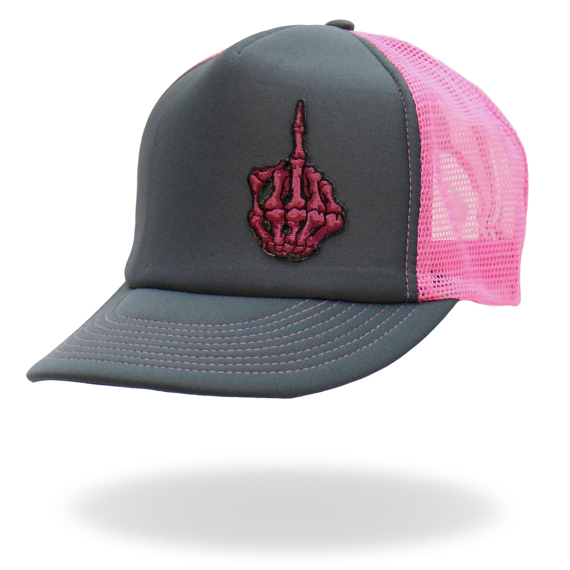 Pink And Black Trucker Hat Skeleton Finger GSH1053