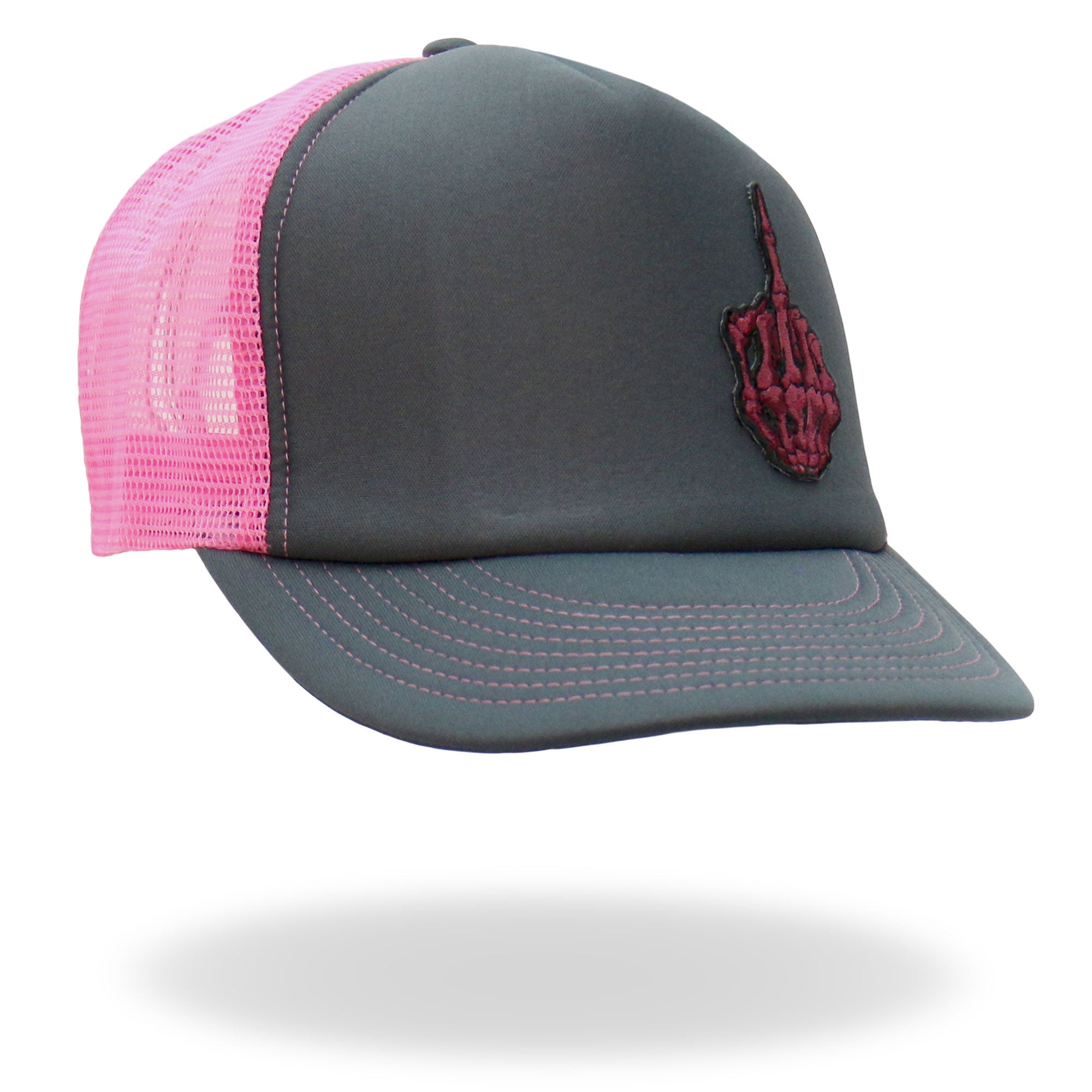 Pink And Black Trucker Hat Skeleton Finger GSH1053