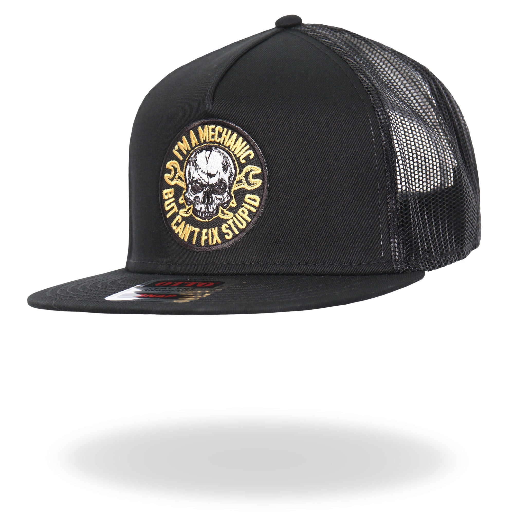 Black Yellow And White Mechanic Can't Fix Stupid Snapback Hat GSH2036