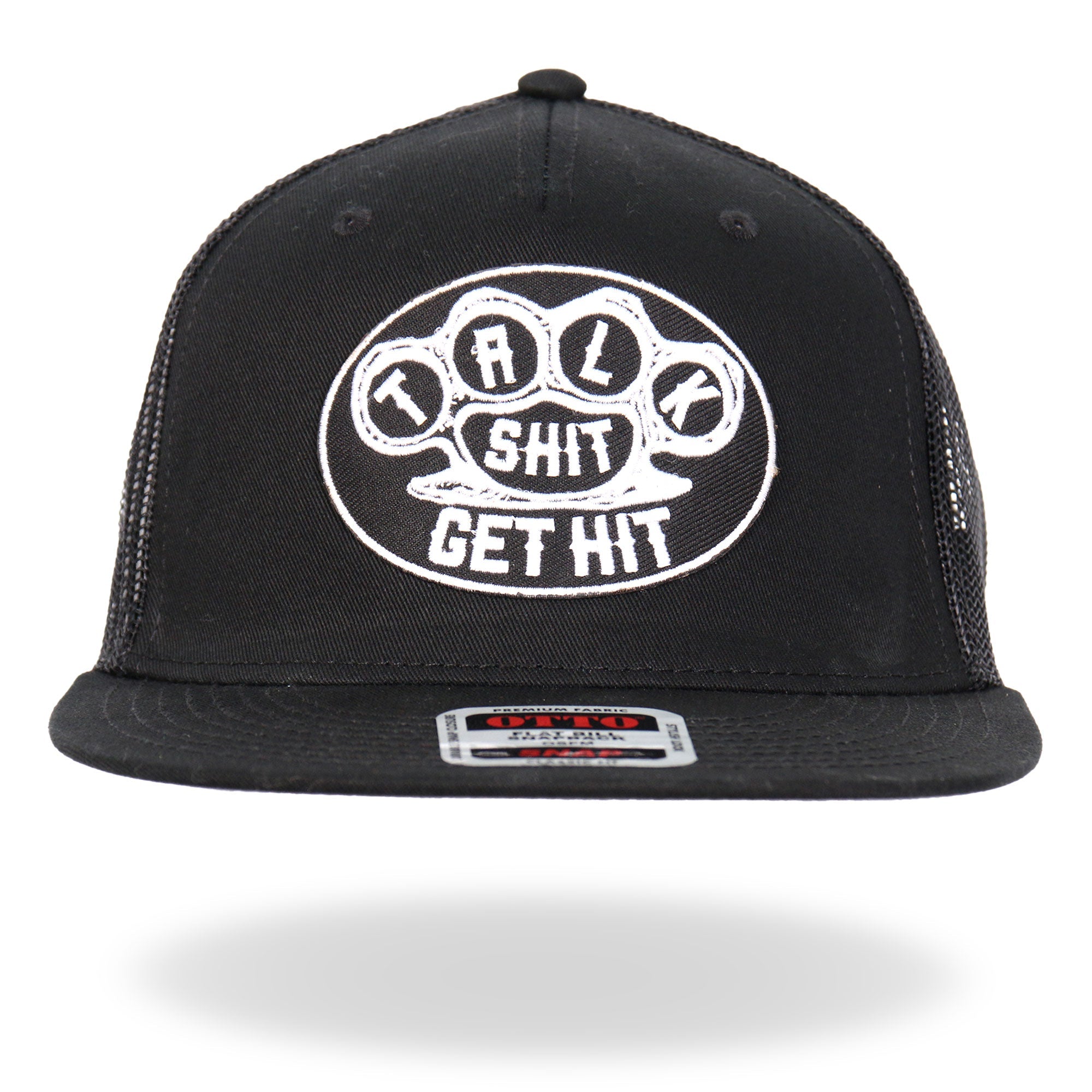 Black And White Talk Shit Get Hit Brass Knuckles Snapback Hat GSH2041