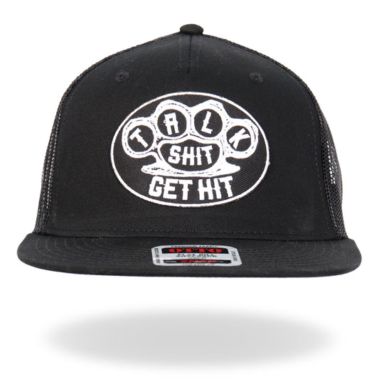 Black And White Talk Shit Get Hit Brass Knuckles Snapback Hat GSH2041
