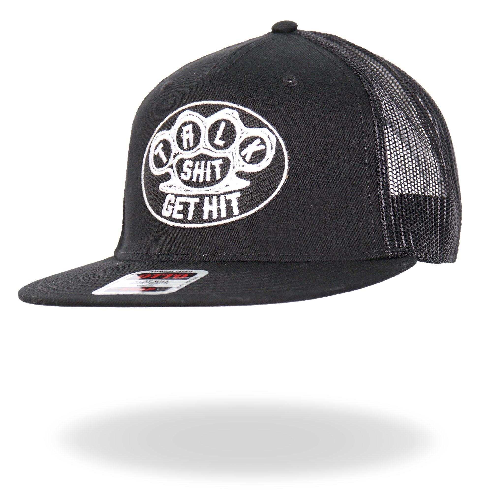 Black And White Talk Shit Get Hit Brass Knuckles Snapback Hat GSH2041
