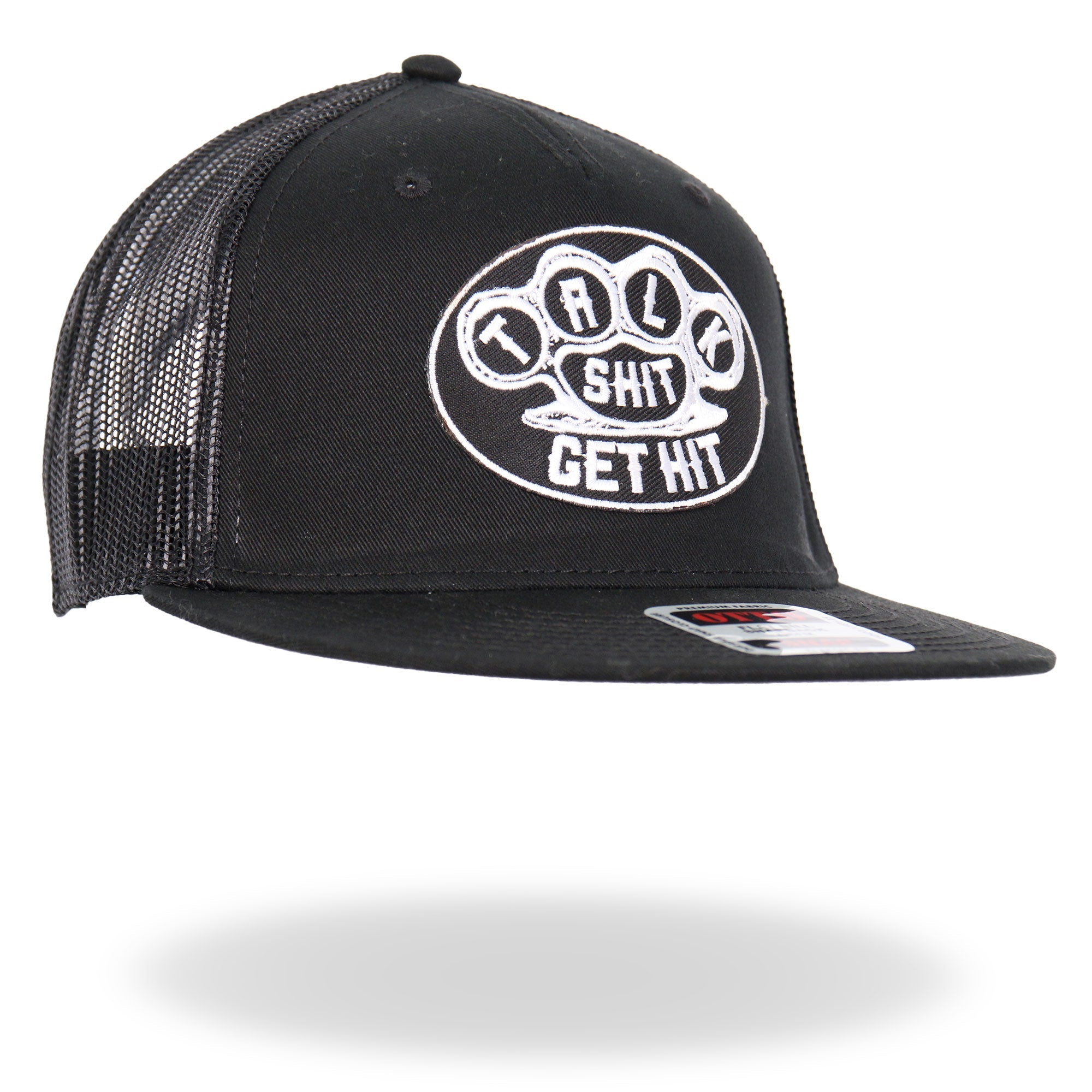 Black And White Talk Shit Get Hit Brass Knuckles Snapback Hat GSH2041