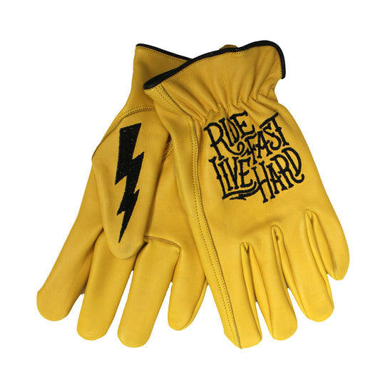 GVD2001 Uni-Sex Gold 'Bolt' Deer Skin Leather Gloves