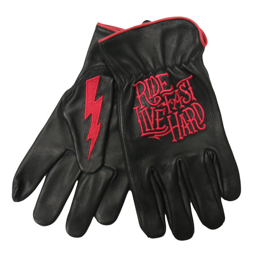 GVD2002 Uni-Sex Black 'Bolt' Deer Skin Leather Gloves
