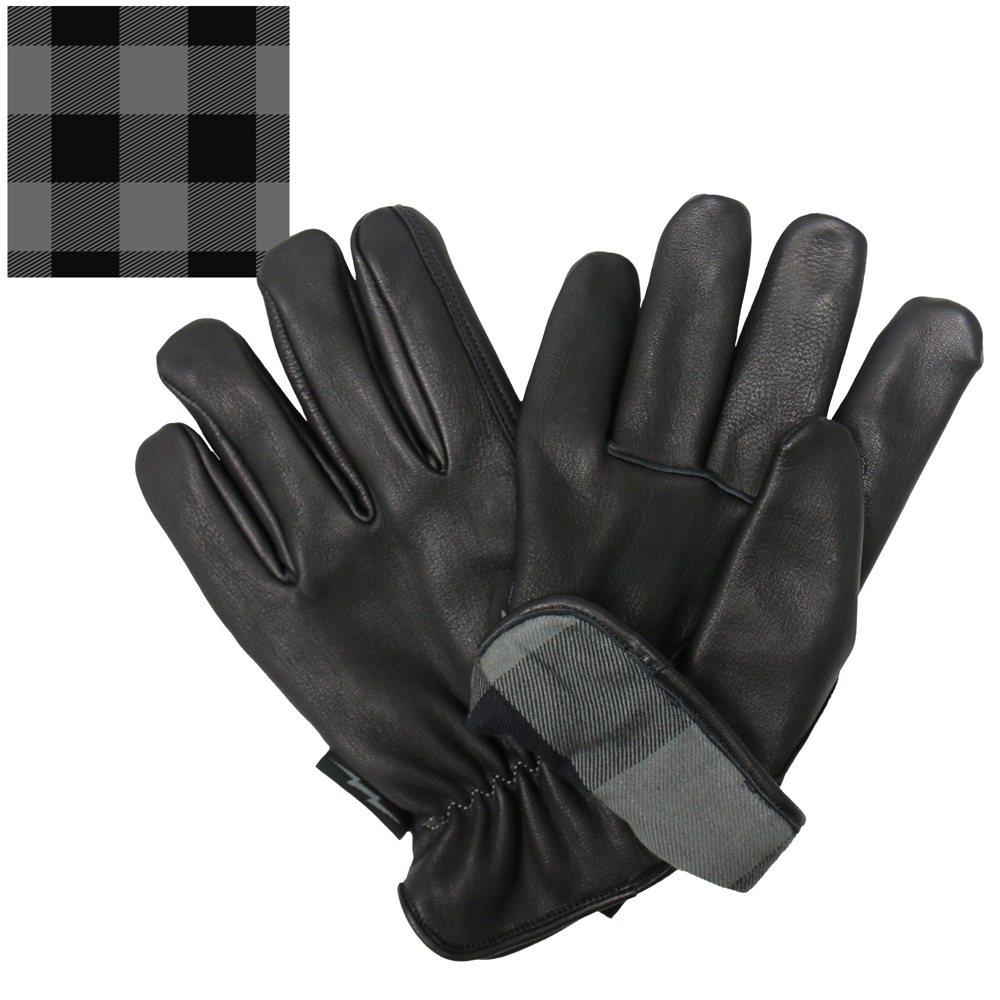 GVD2003 Uni-Sex 'Grey and Black Flannel Lined' Deer Skin Leather Gloves