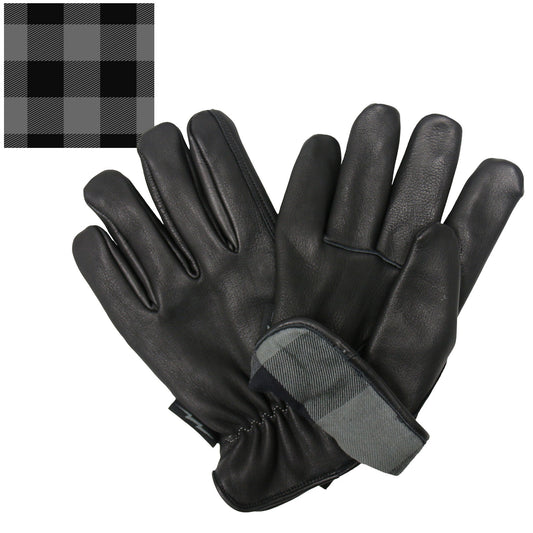 GVD2003 Uni-Sex 'Grey and Black Flannel Lined' Deer Skin Leather Gloves