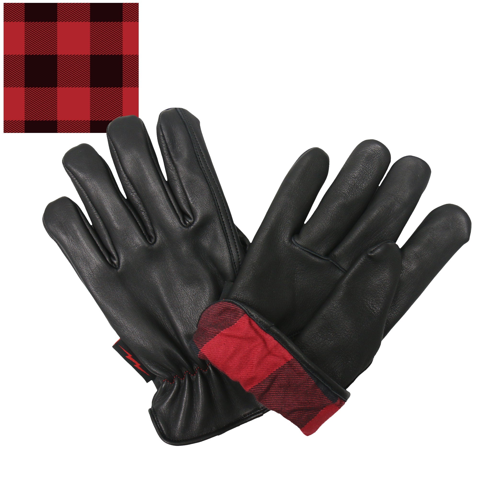 GVD2004 Uni-Sex 'Red and Black Flannel Lined' Deer Skin Leather Gloves