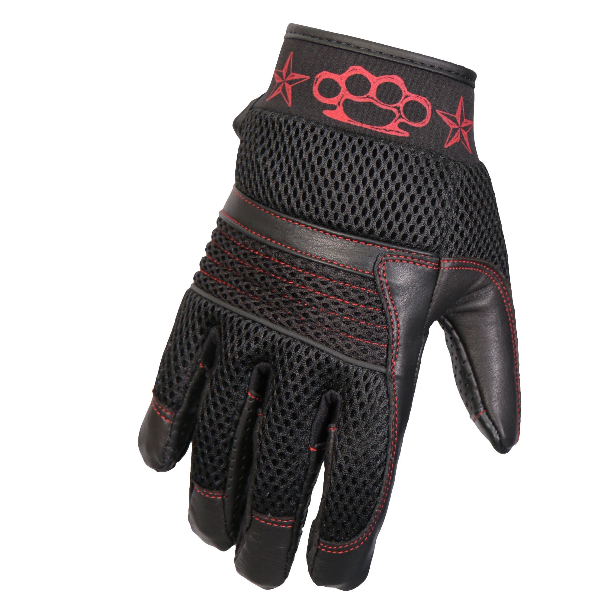 GVM1302 Uni-Sex Black 'Brass Knuckles' Leather and Mesh Gloves