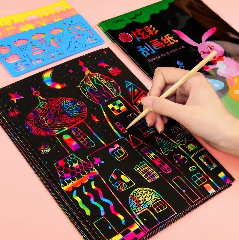 Scratch Paper Design Color:red Magic Rainbow Color Scratch Art Paper Card Set With Graffiti Stencil D ...