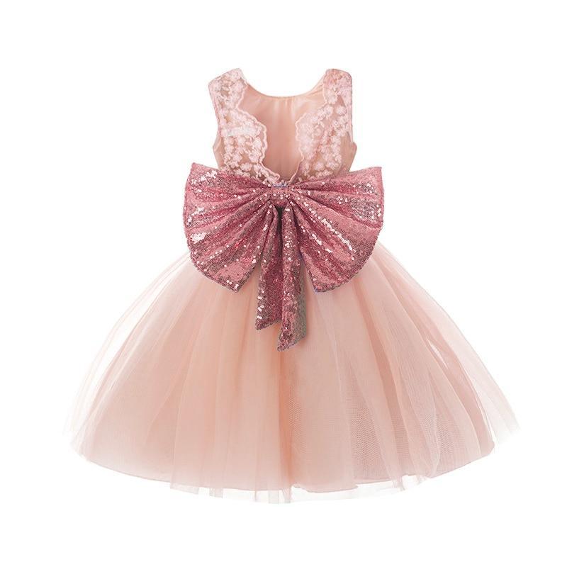 Pink Backless Princess Gold Luxury Dress With Bow Baby Dress for Girl –  winxwheels