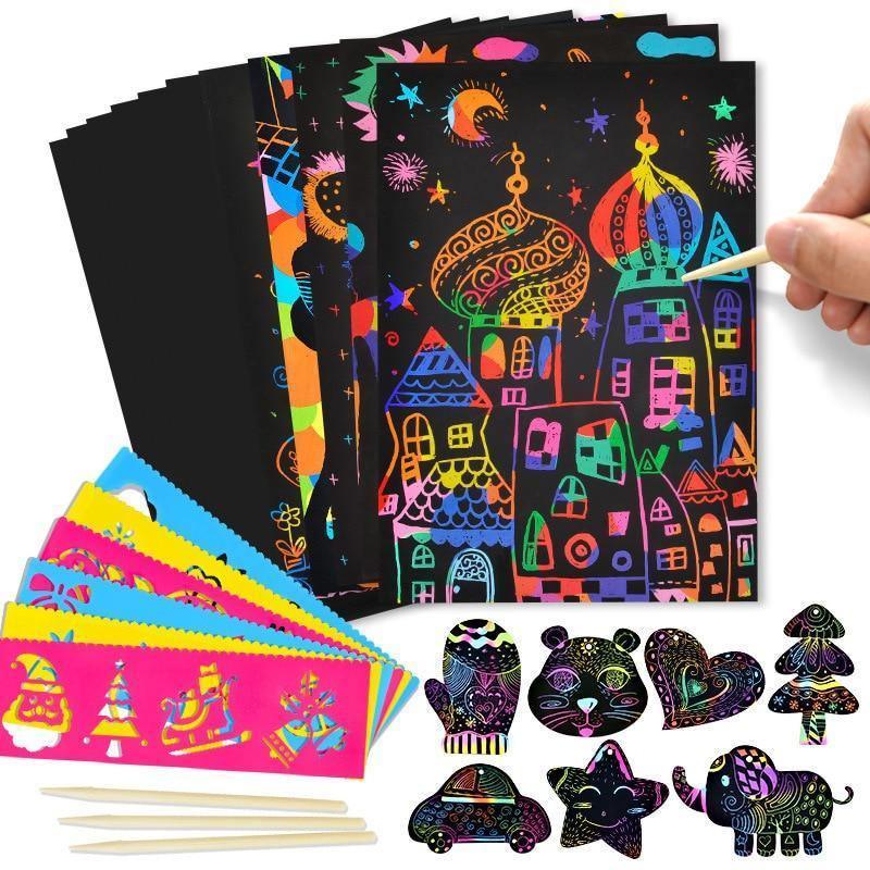 Scratch Paper Design Color:red Magic Rainbow Color Scratch Art Paper Card Set With Graffiti Stencil D ...