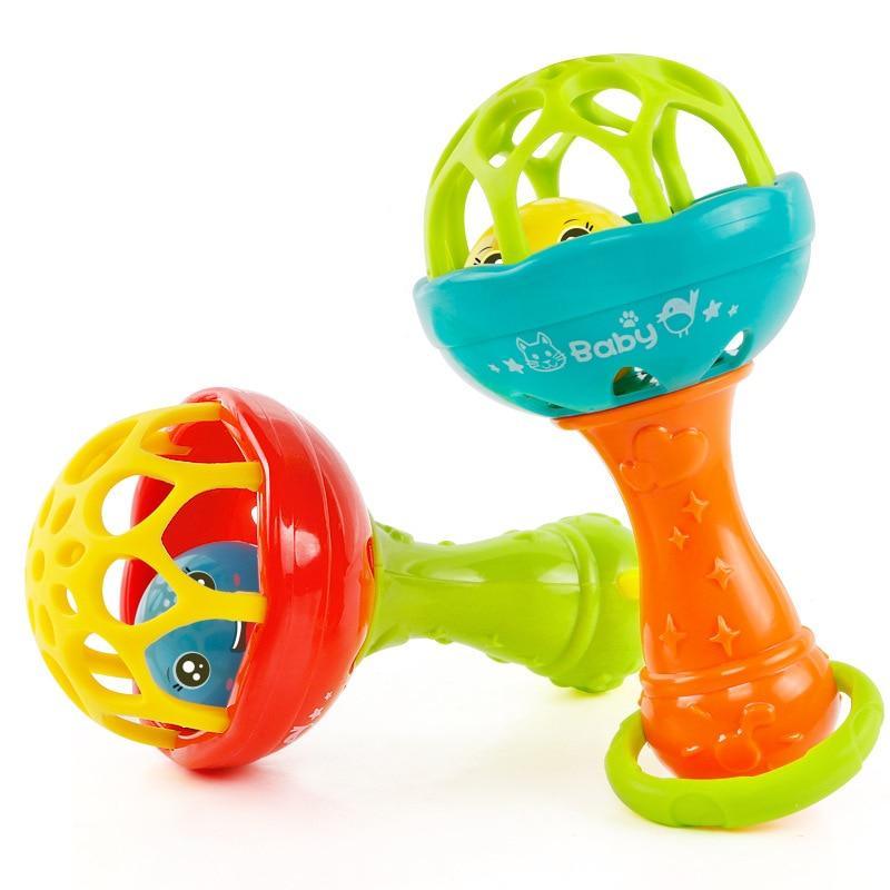 Baby Rattles toy Intelligence Grasping Gums Plastic Hand Bell Rattle F ...