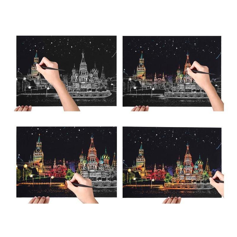 Kids Scratch Paintings Magic Seascape Art Drawings Paper Table Kids Ed ...