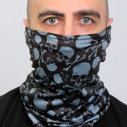HWN2023 Gray and Black Crossbones Neck Gaiter