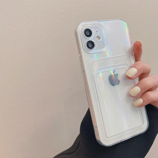 Transparent  Card Holder Silicone Case For iPhone 14 13 11 12 Pro Max Mini X S XR 8 7 Plus Lens Protection Cover Clear Protective Case with Card Slot Slim Drop Resistant Soft Bumper Cute Pocket Cover
