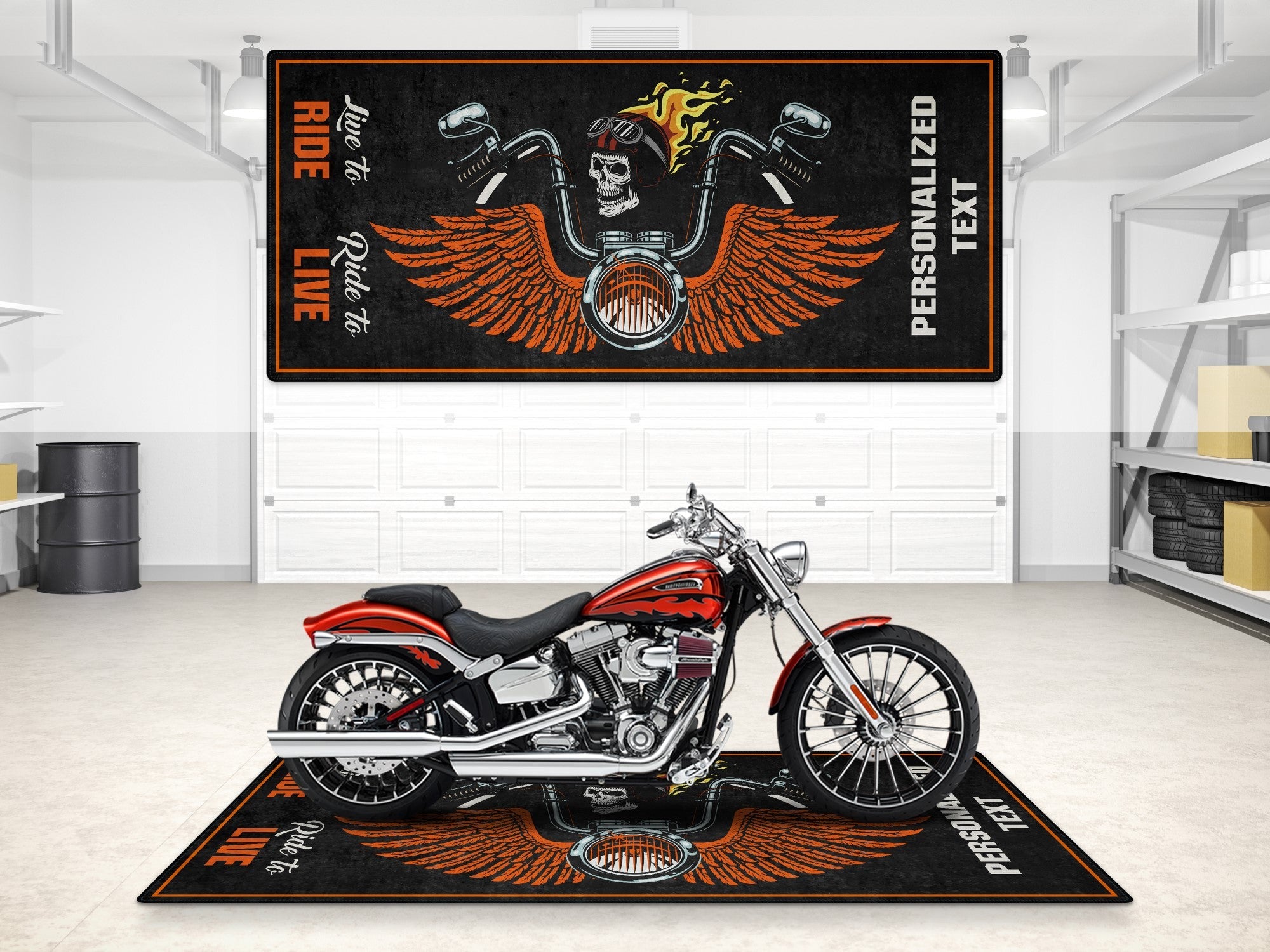 MPM Motorcycle Mat Skull Design for Chopper, Cruiser, Touring, Sport Motorcycle - MM7502