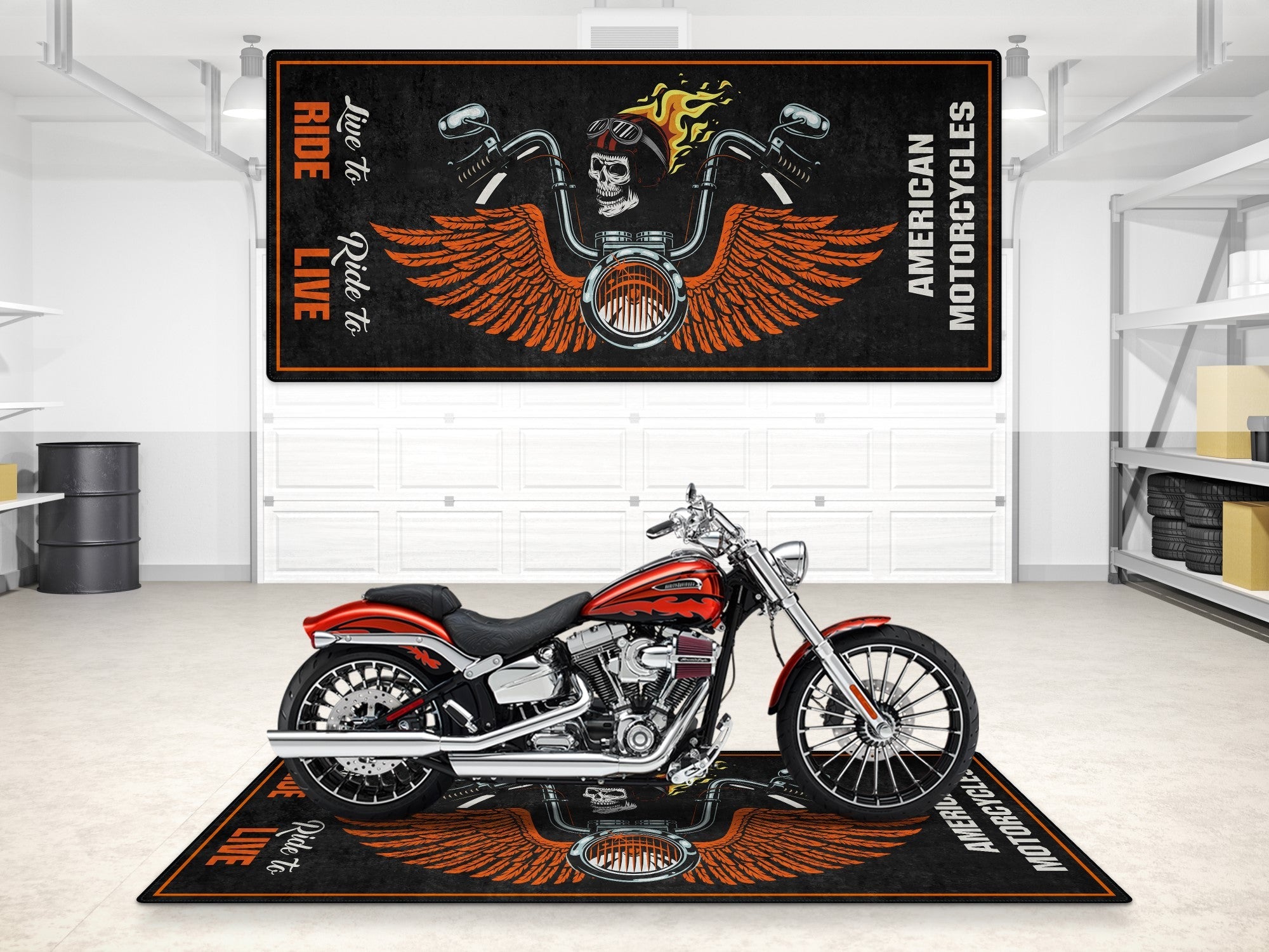 MPM Motorcycle Mat Skull Design for Chopper, Cruiser, Touring, Sport Motorcycle - MM7502