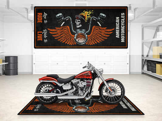 MPM Motorcycle Mat Skull Design for Chopper, Cruiser, Touring, Sport Motorcycle - MM7502