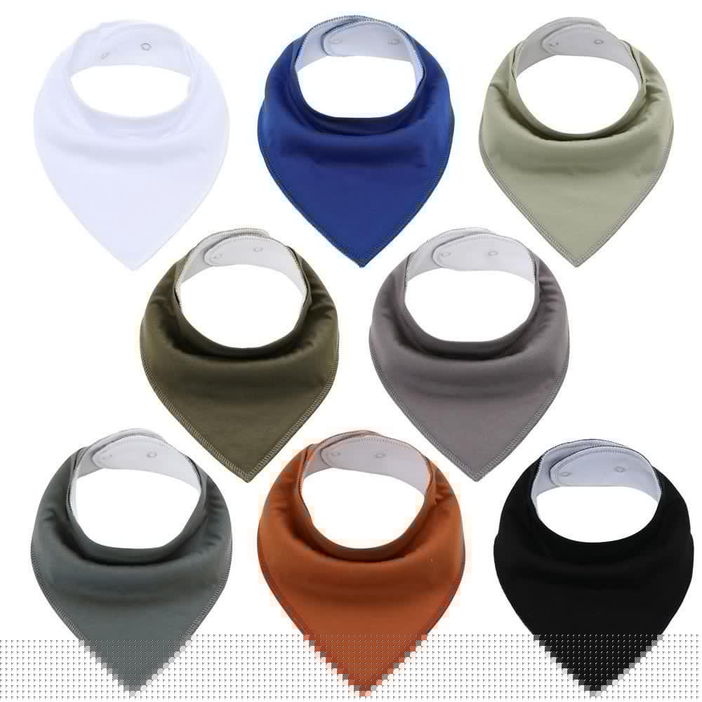 8PCS/SET Comfortable Colorful 100% Organic Cotton Adjustable Snaps Bandana Saliva Bibs For Baby Boys & Girls Kids