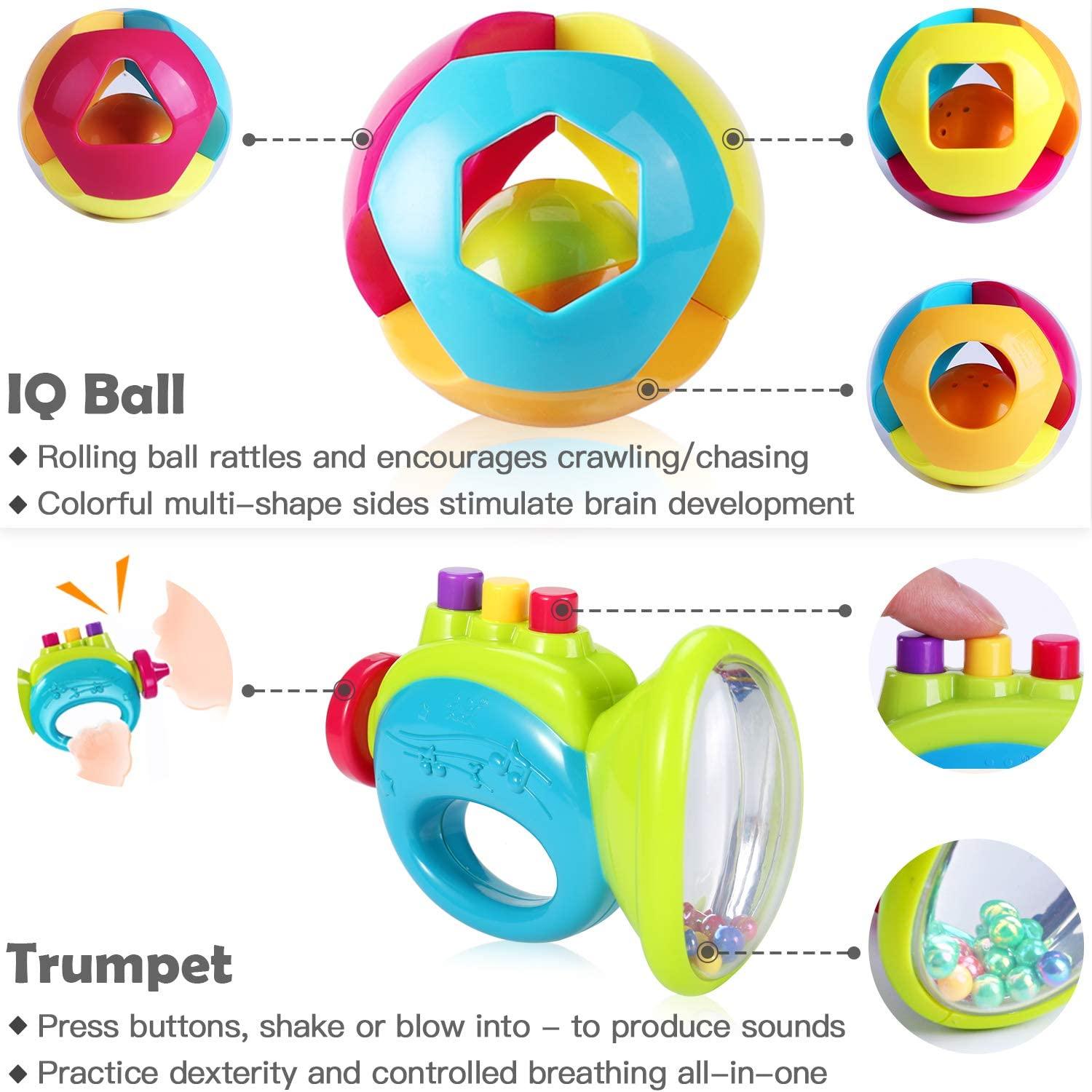 Music Note Rattle Toy Baby Rattles Teether Shaker Grab and Spin Rattle Musical Toy Set Early ...