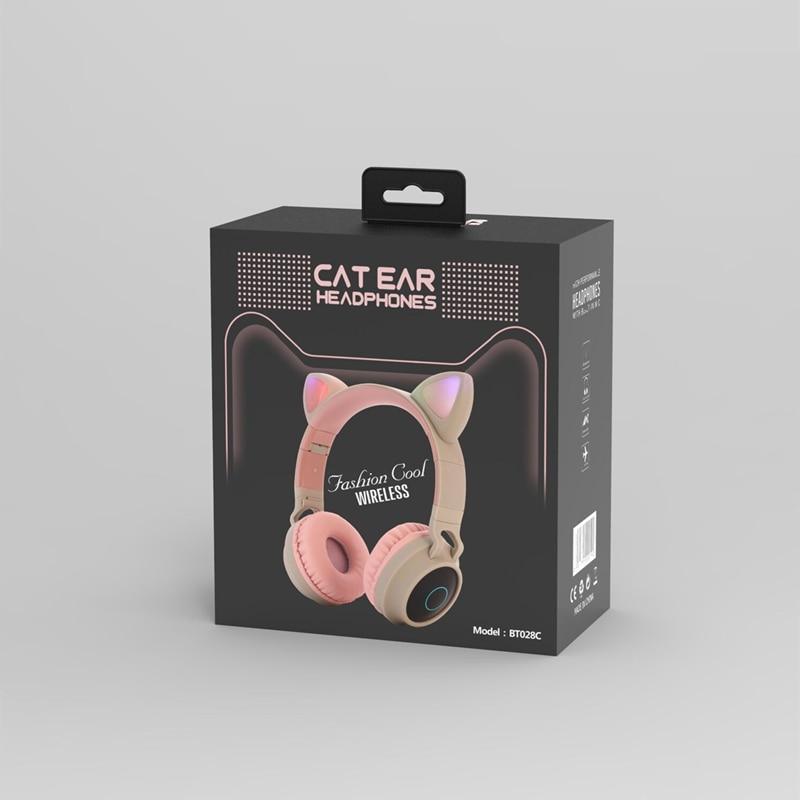 STEVVEX New Luxury Interesting LED Cat Ear Noise Cancelling Headphones Bluetooth 5.0  For Young People and  Kids Headset Support TF Card 3.5mm Plug With Mic