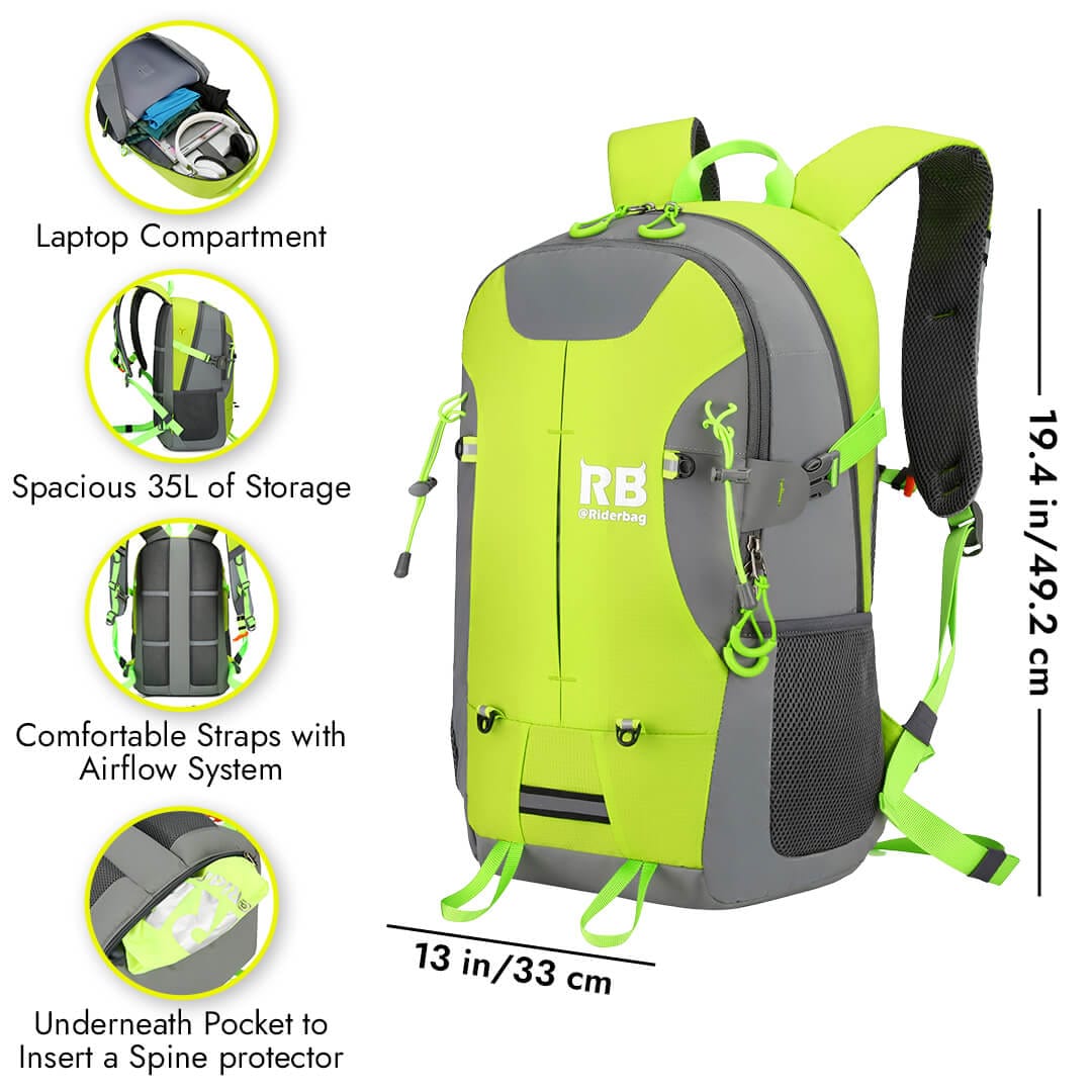 bicycle backpack with laptop sleeve Riderbag High Visibility Reflective Backpack |Riderbag Reflektor35, Adult Unisex, Size: 35 Large, Green