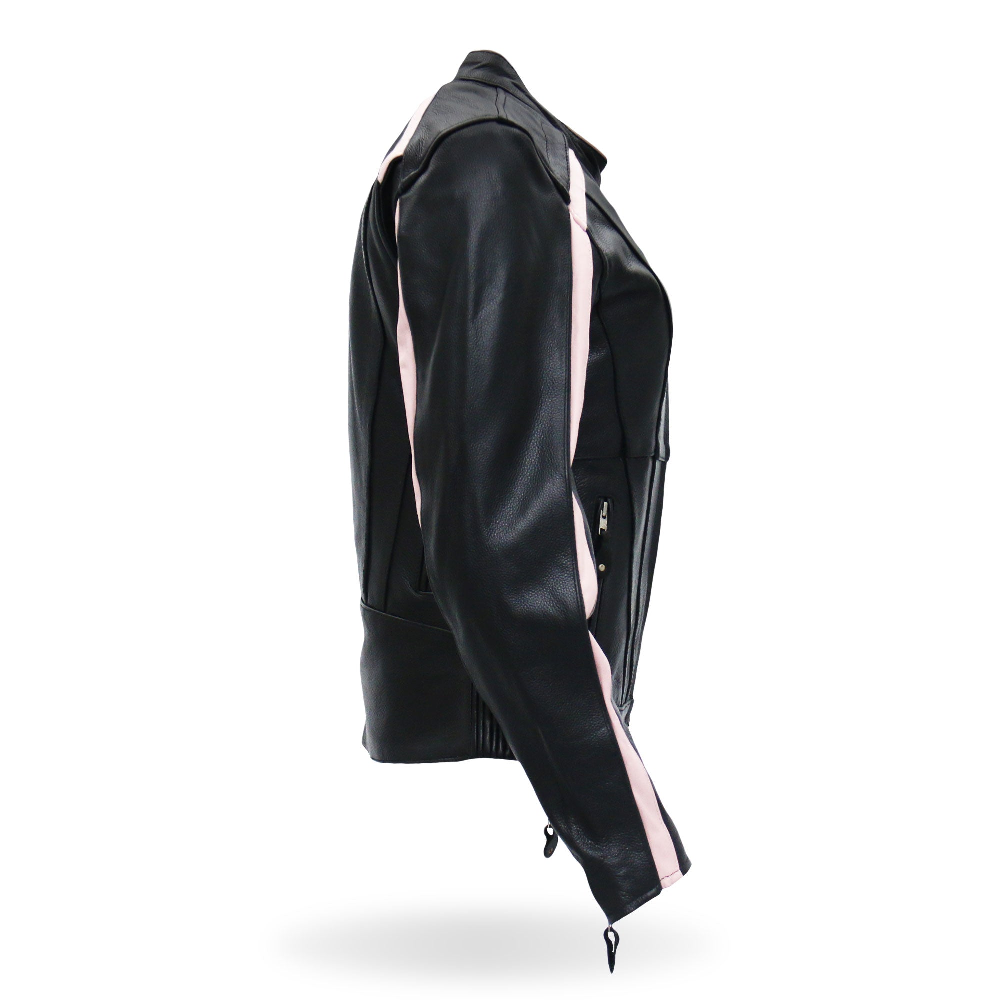 JKL1022 Pink Striped Motorcycle Leather Biker Jacket with Reflective Piping