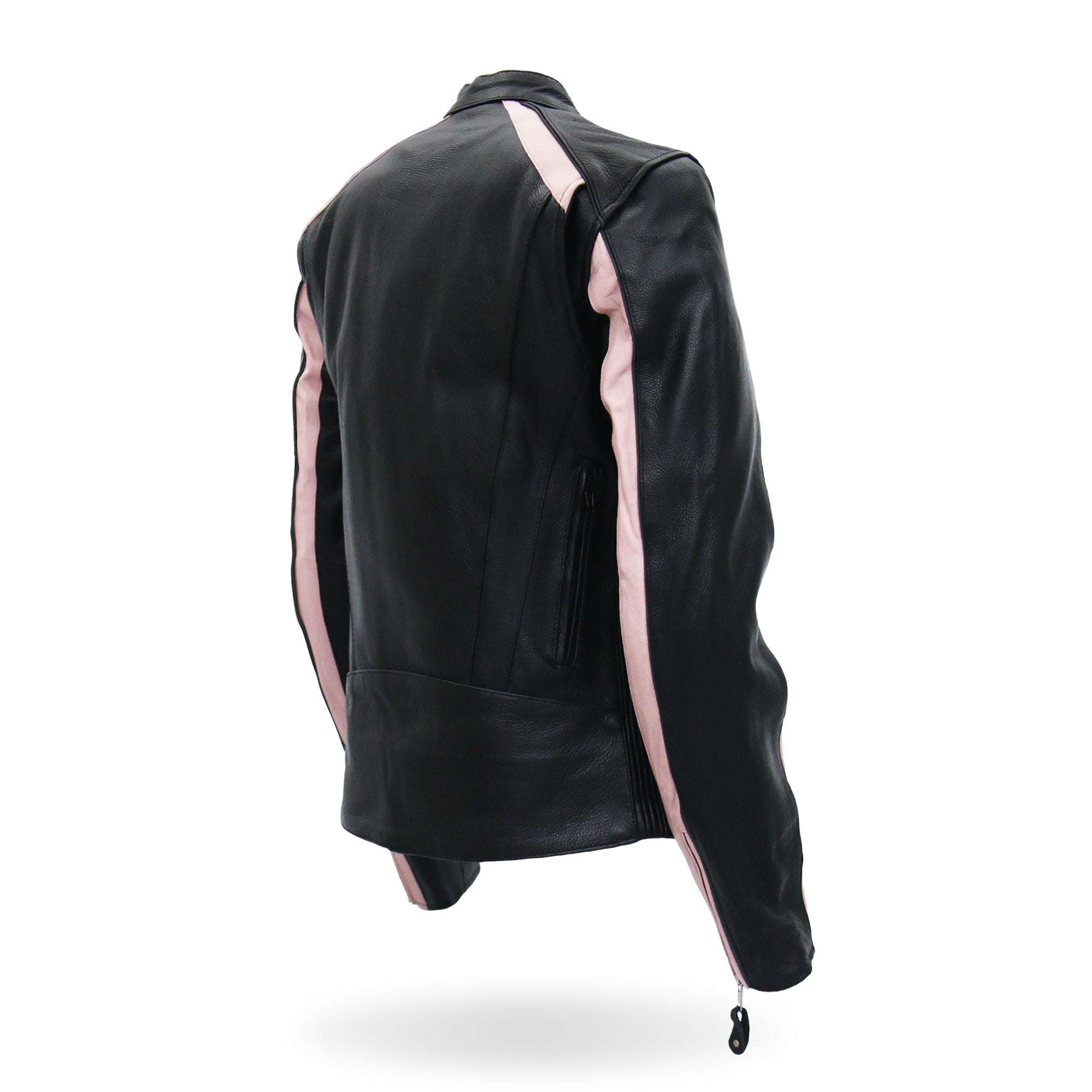 JKL1022 Pink Striped Motorcycle Leather Biker Jacket with Reflective Piping