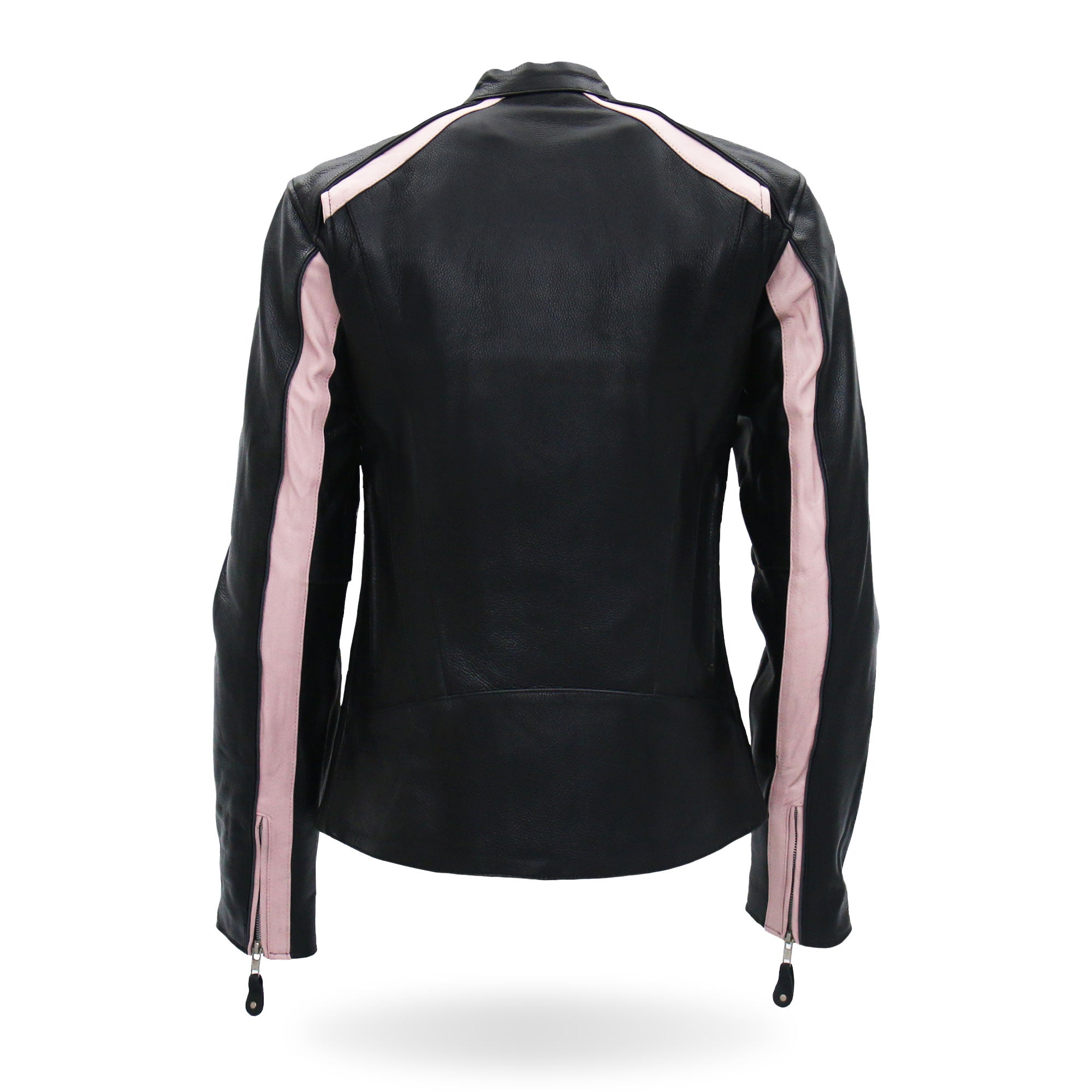 JKL1022 Pink Striped Motorcycle Leather Biker Jacket with Reflective Piping