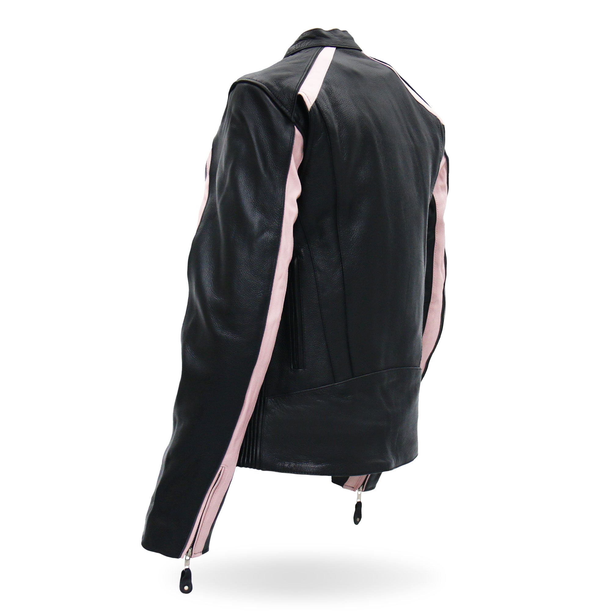 JKL1022 Pink Striped Motorcycle Leather Biker Jacket with Reflective Piping