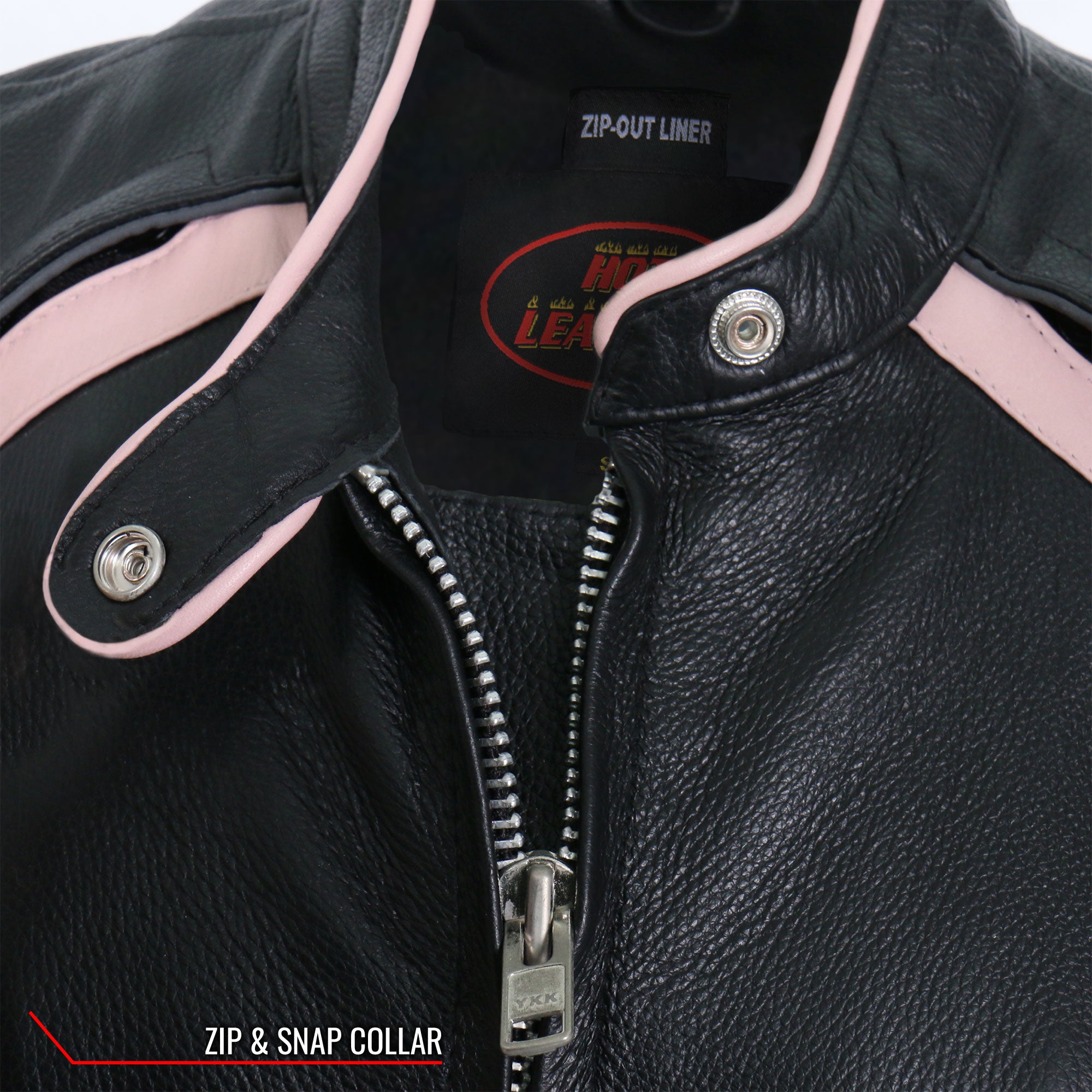 JKL1022 Pink Striped Motorcycle Leather Biker Jacket with Reflective Piping