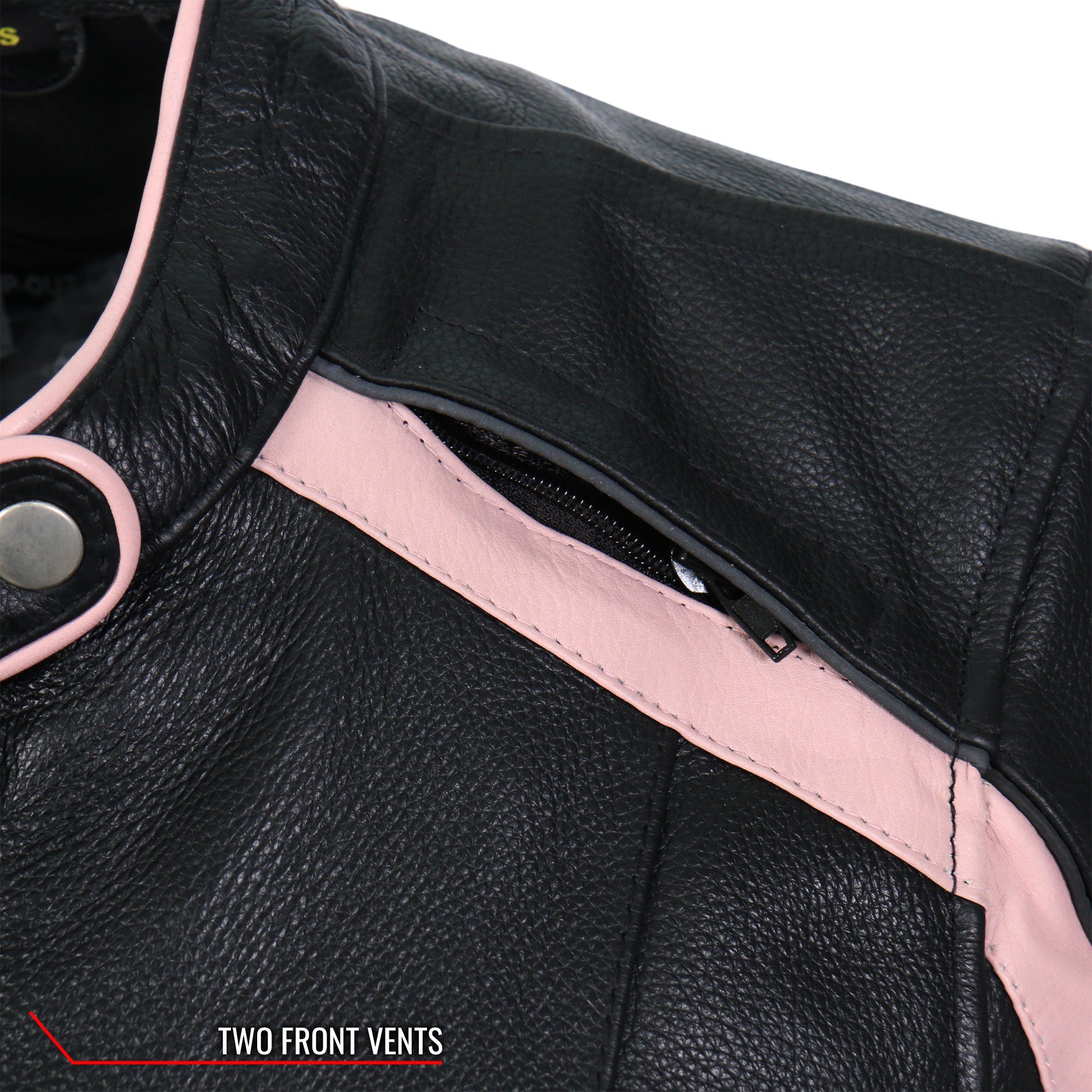 JKL1022 Pink Striped Motorcycle Leather Biker Jacket with Reflective Piping