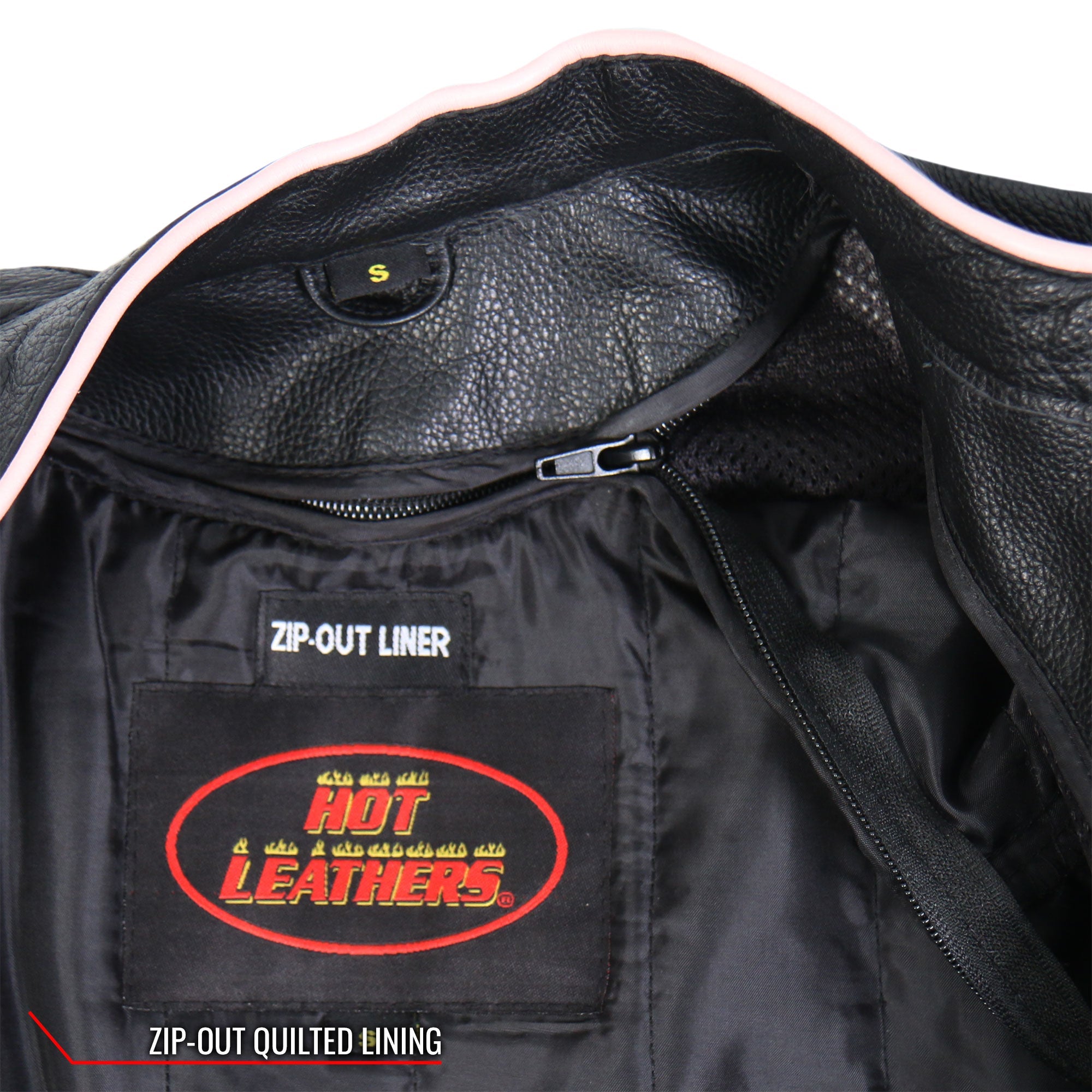 JKL1022 Pink Striped Motorcycle Leather Biker Jacket with Reflective Piping