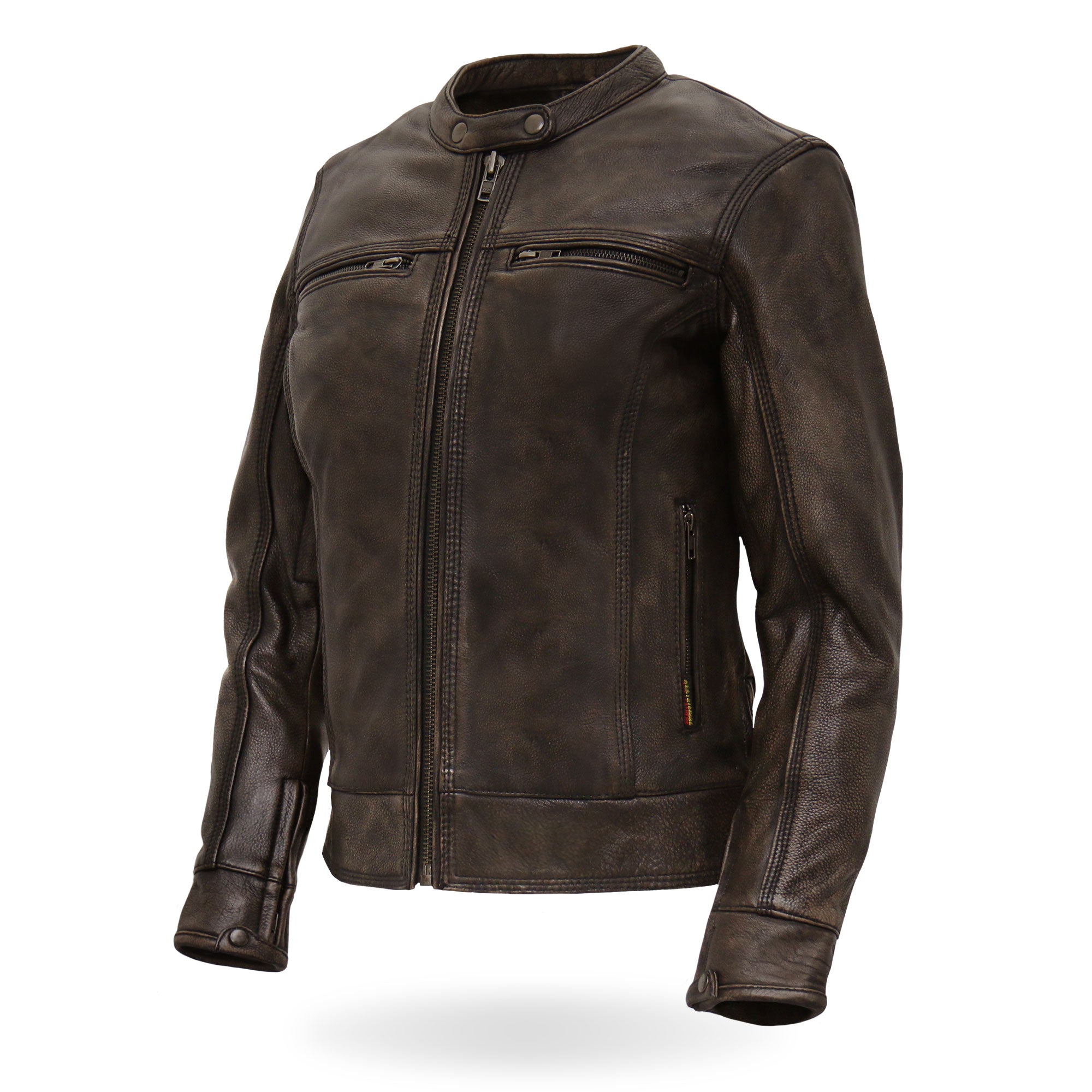 JKL1024 Ladies Distressed Brown Motorcycle Leather Biker Jacket with  Concealed carry Pockets