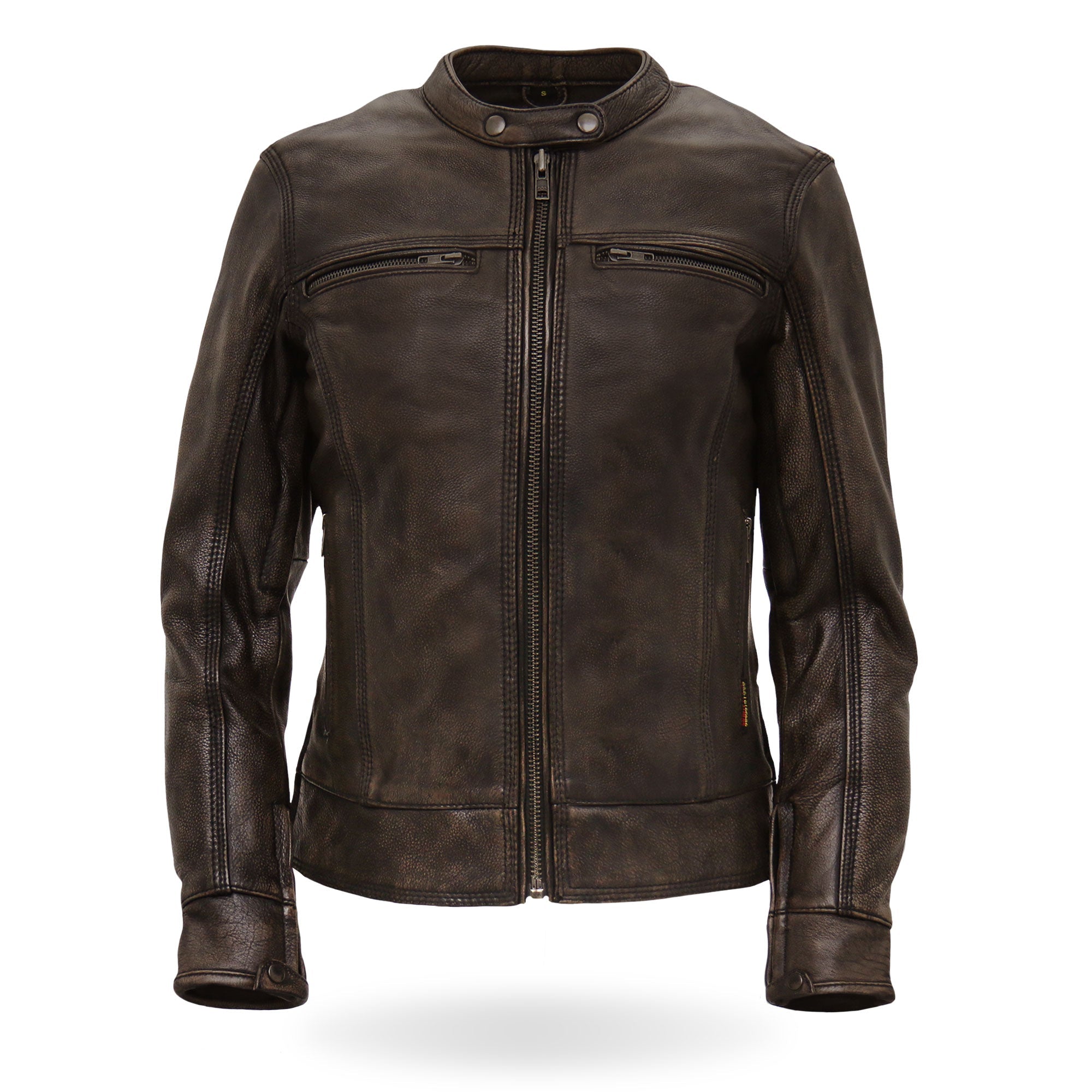 JKL1024 Ladies Distressed Brown Motorcycle Leather Biker Jacket with  Concealed carry Pockets
