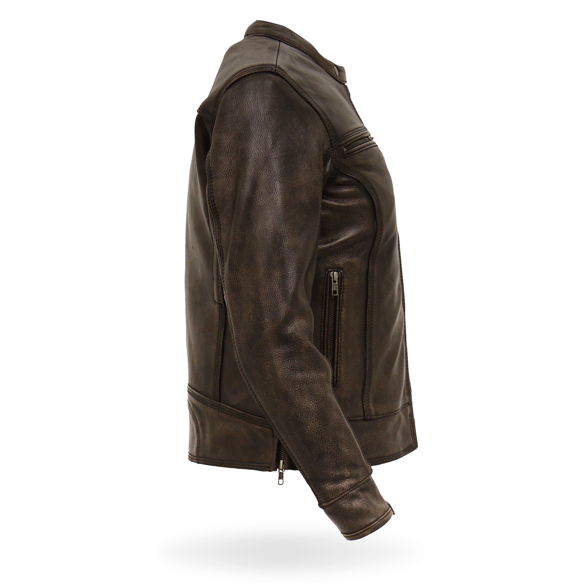 JKL1024 Ladies Distressed Brown Motorcycle Leather Biker Jacket with  Concealed carry Pockets