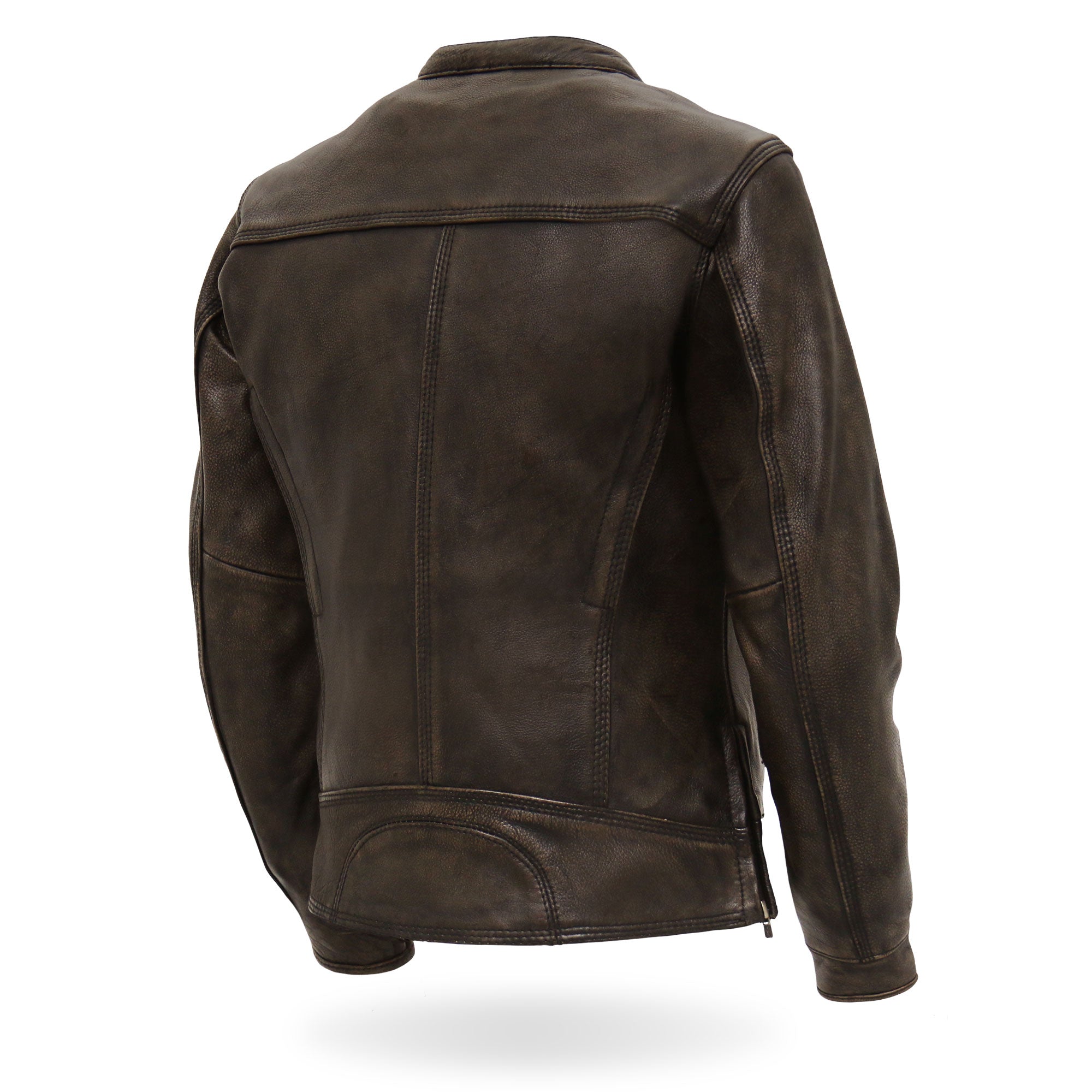 JKL1024 Ladies Distressed Brown Motorcycle Leather Biker Jacket with  Concealed carry Pockets