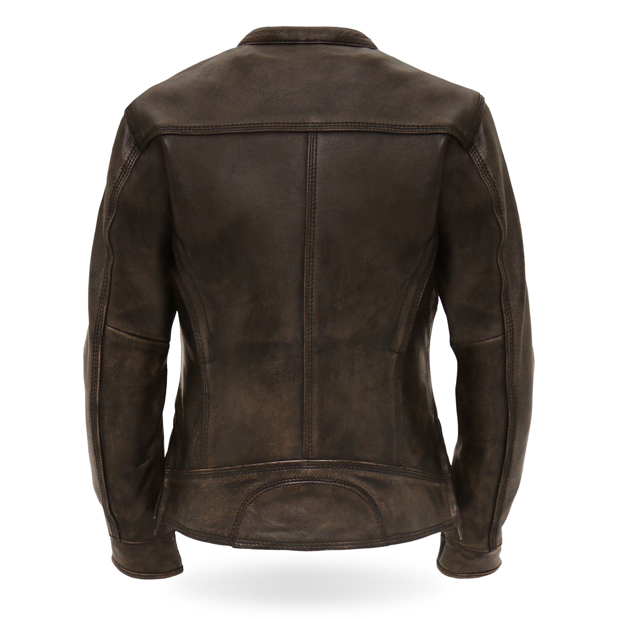 JKL1024 Ladies Distressed Brown Motorcycle Leather Biker Jacket with  Concealed carry Pockets